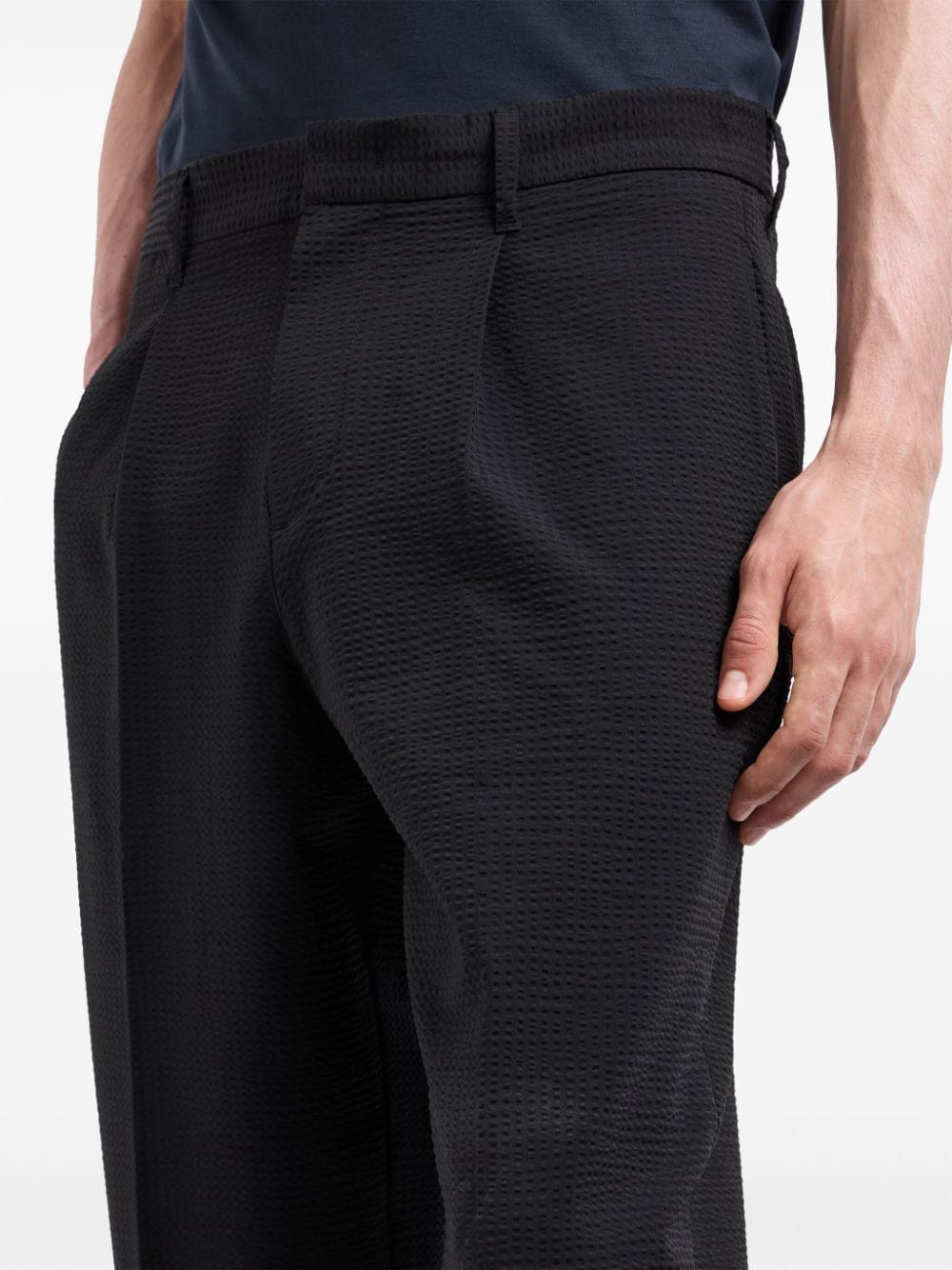 Emporio Armani Black Seersucker Trousers image 1