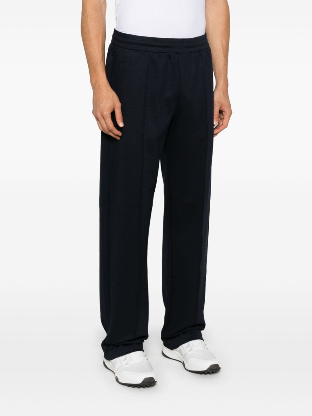 Emporio Armani Blue Stretch Twill Drawstring Trousers image 2