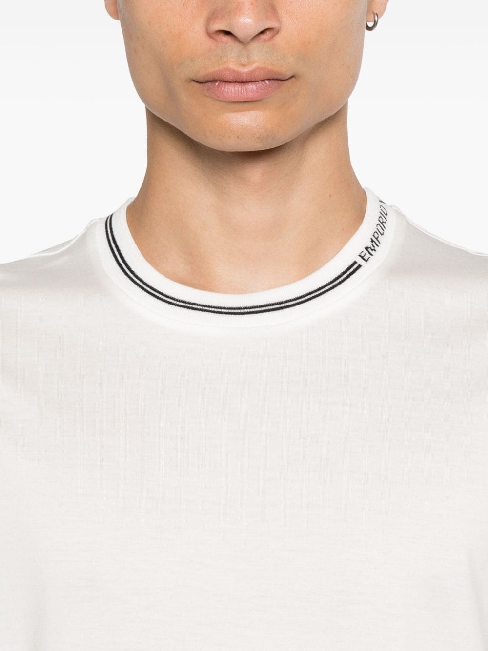 Emporio Armani Men's White Lyocell-Cotton Blend T-Shirt image 4