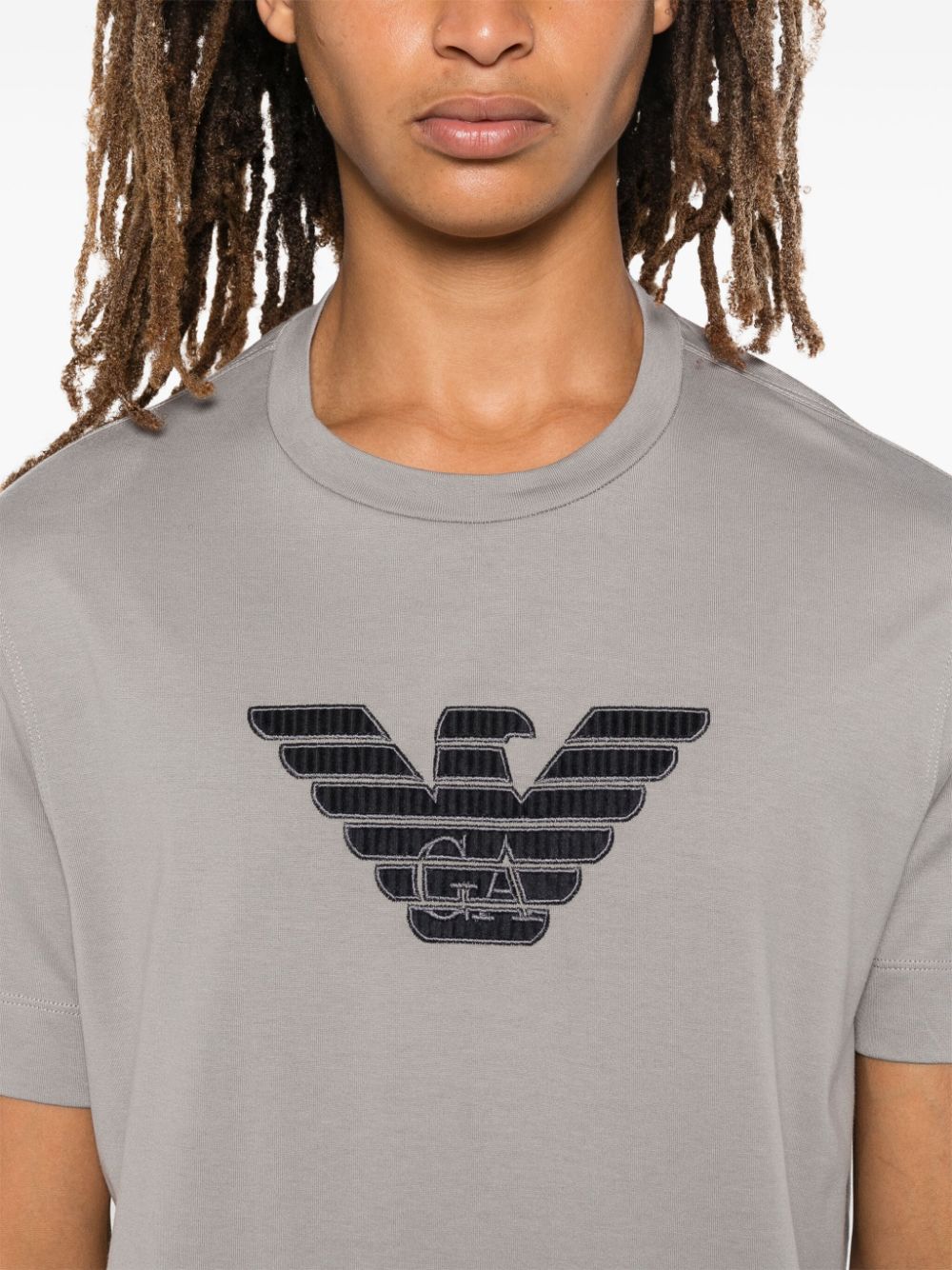 Emporio Armani Men's Grey Cotton T-Shirt with Logo Patch image 1