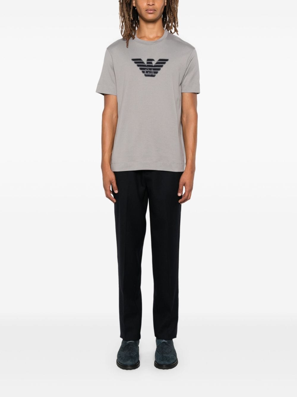 Emporio Armani Men's Grey Cotton T-Shirt with Logo Patch image 3