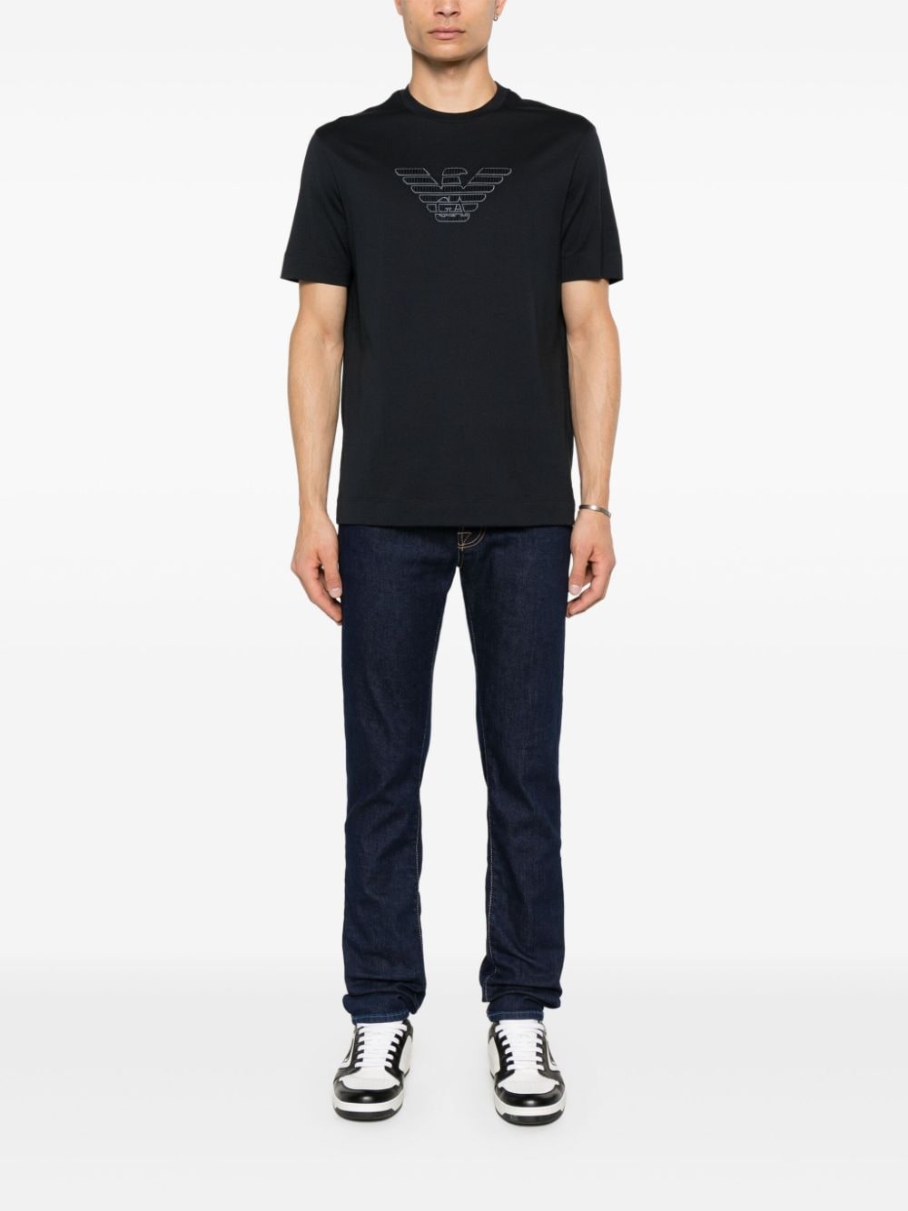 Emporio Armani Men's Blue Cotton T-Shirt with Logo Patch image 3