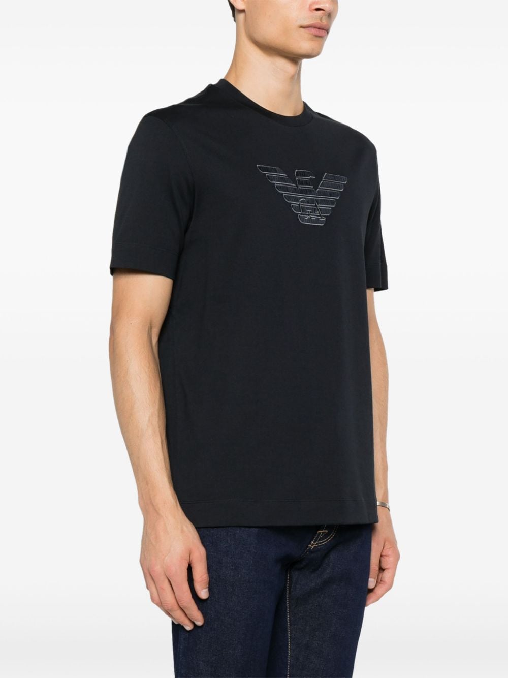 Emporio Armani Men's Blue Cotton T-Shirt with Logo Patch image 4