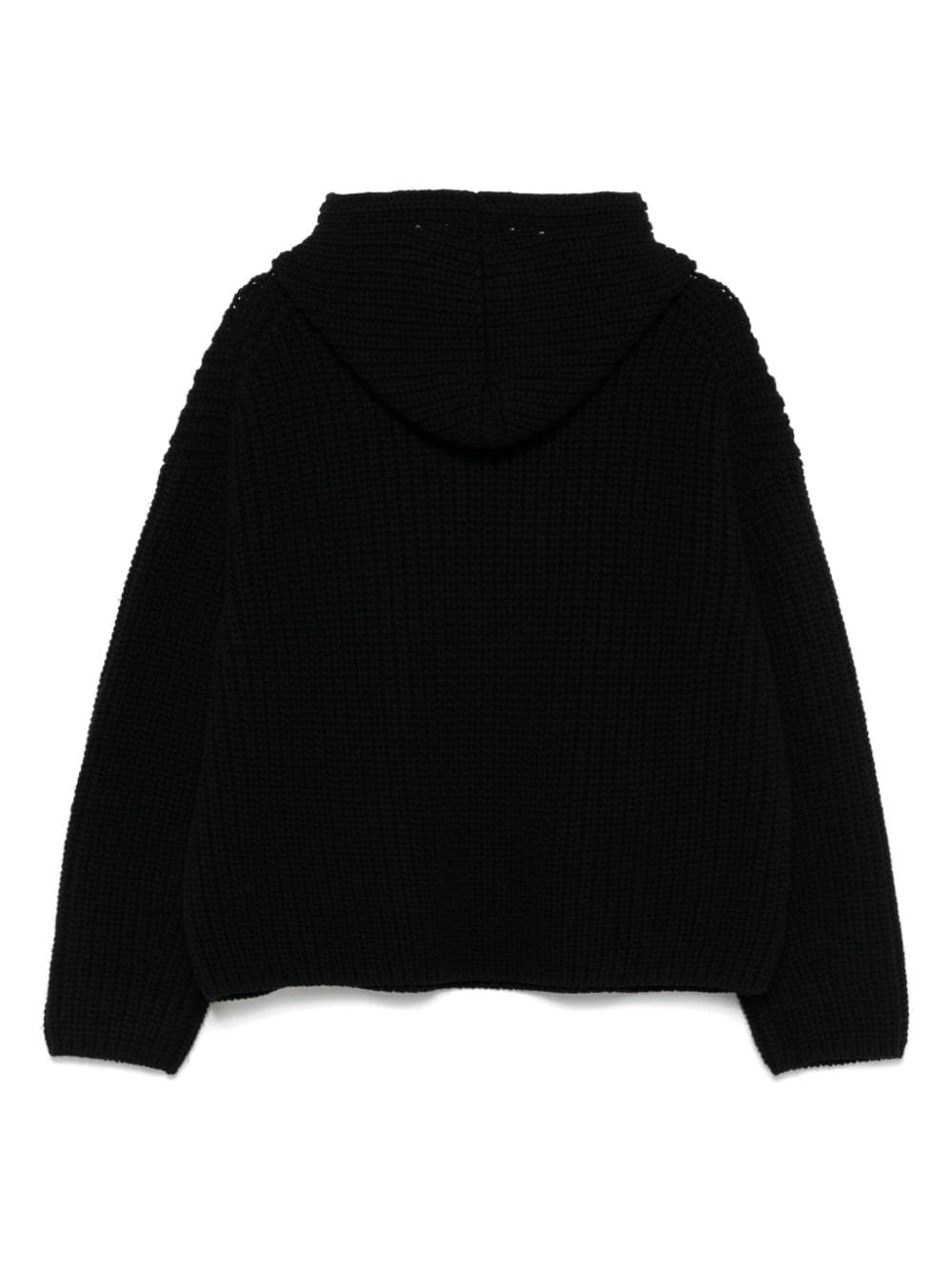 Junya Watanabe Black Wool Ribbed Knit Drawstring Hoodie image 1