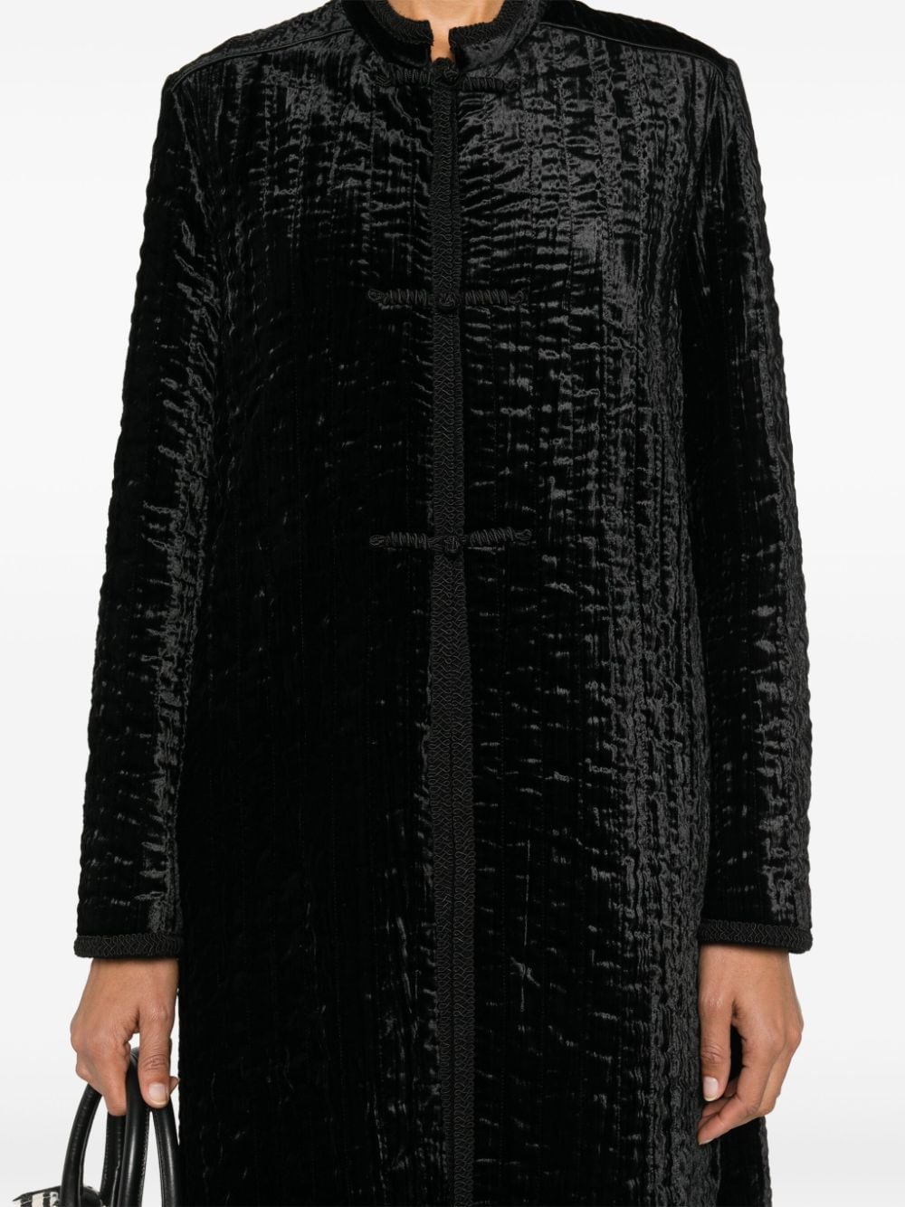 Forte Forte Black Velvet Coat with Contrast Trim image 1