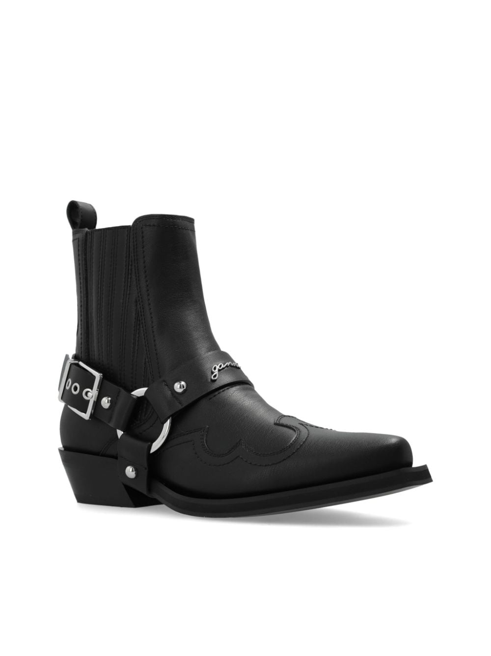 GANNI Black Western-Style Faux Leather Ankle Boots image 3