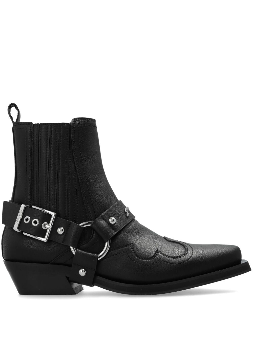 GANNI Black Western-Style Faux Leather Ankle Boots image 0