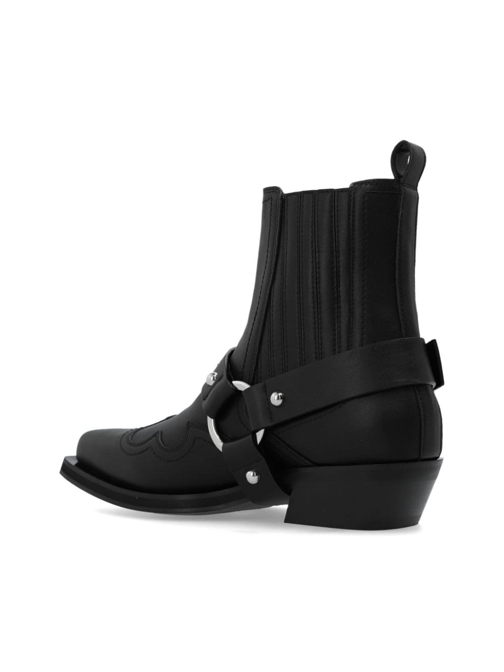 GANNI Black Western-Style Faux Leather Ankle Boots image 5