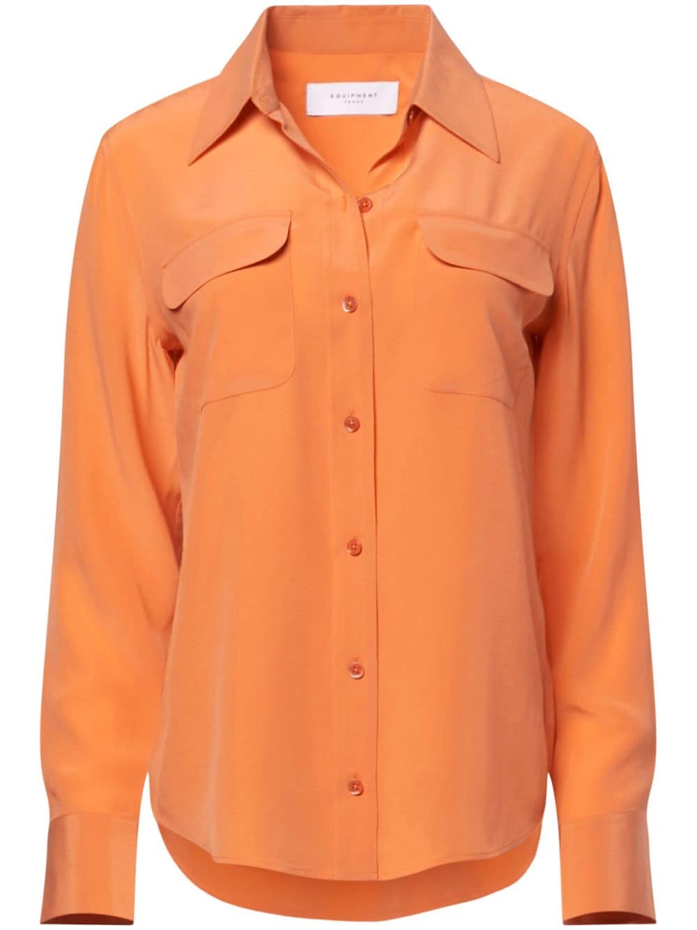 SLEEKEO Orange Silk Long Sleeve Shirt with Point Collar image 0