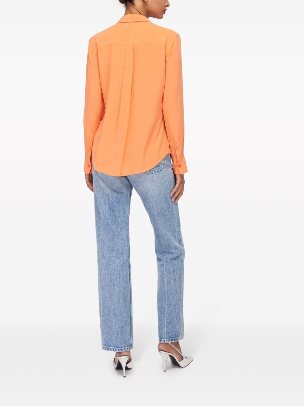 SLEEKEO Orange Silk Long Sleeve Shirt with Point Collar image 1