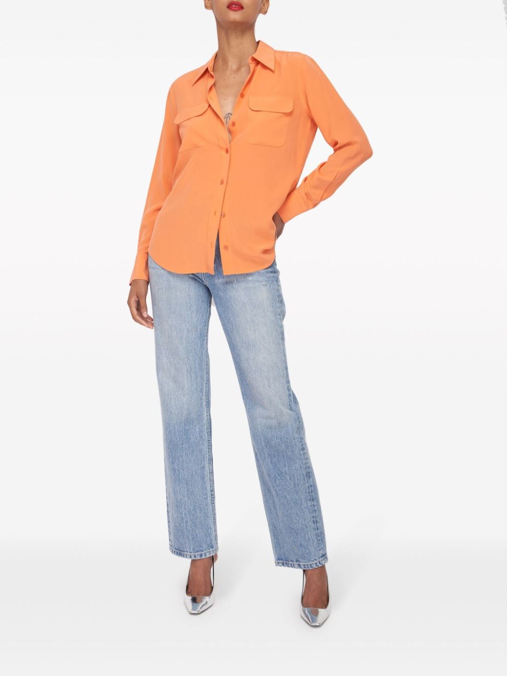 SLEEKEO Orange Silk Long Sleeve Shirt with Point Collar image 3