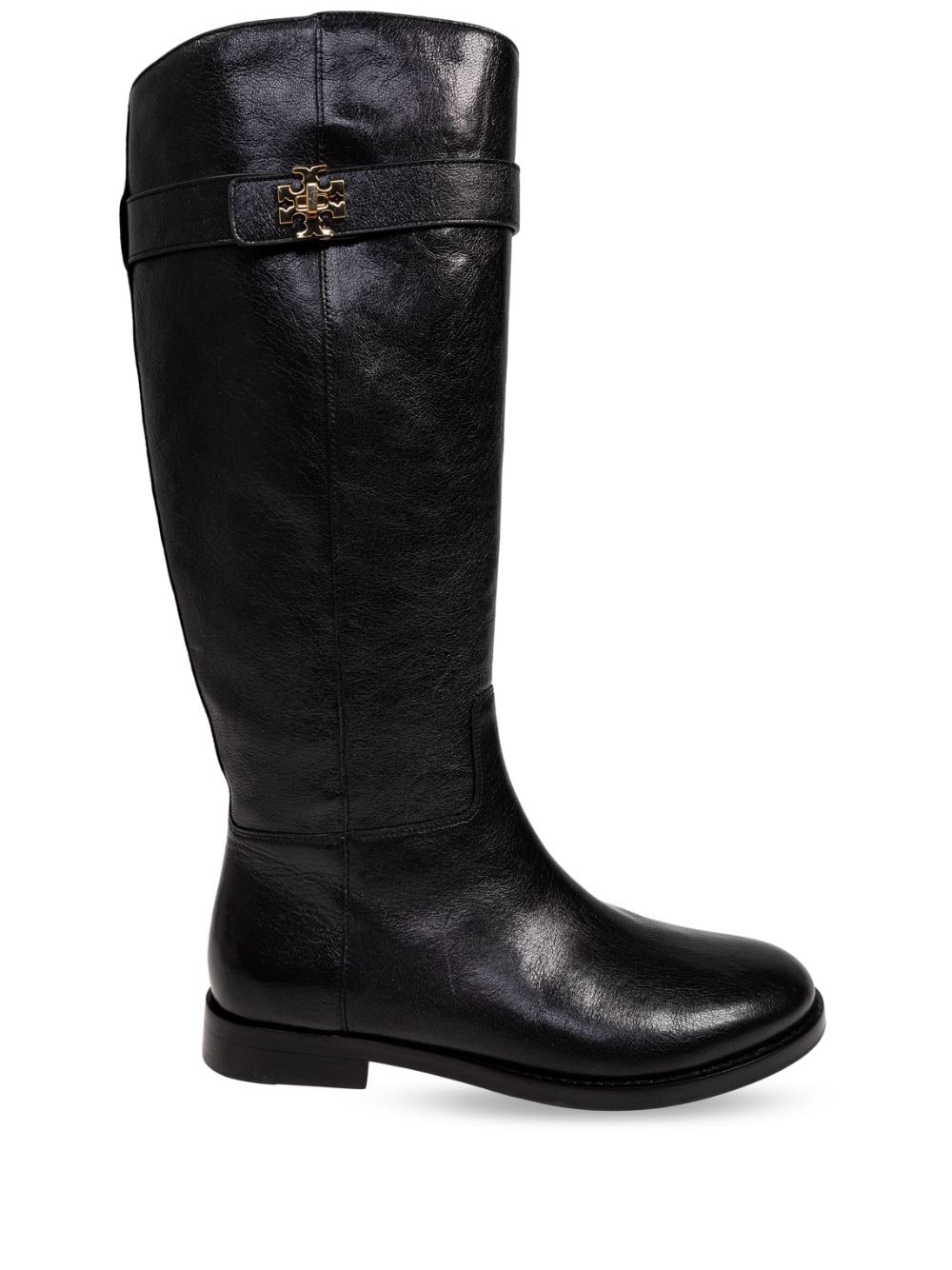 Tory Burch Black Leather Knee-High Boots with Side Zip image 0