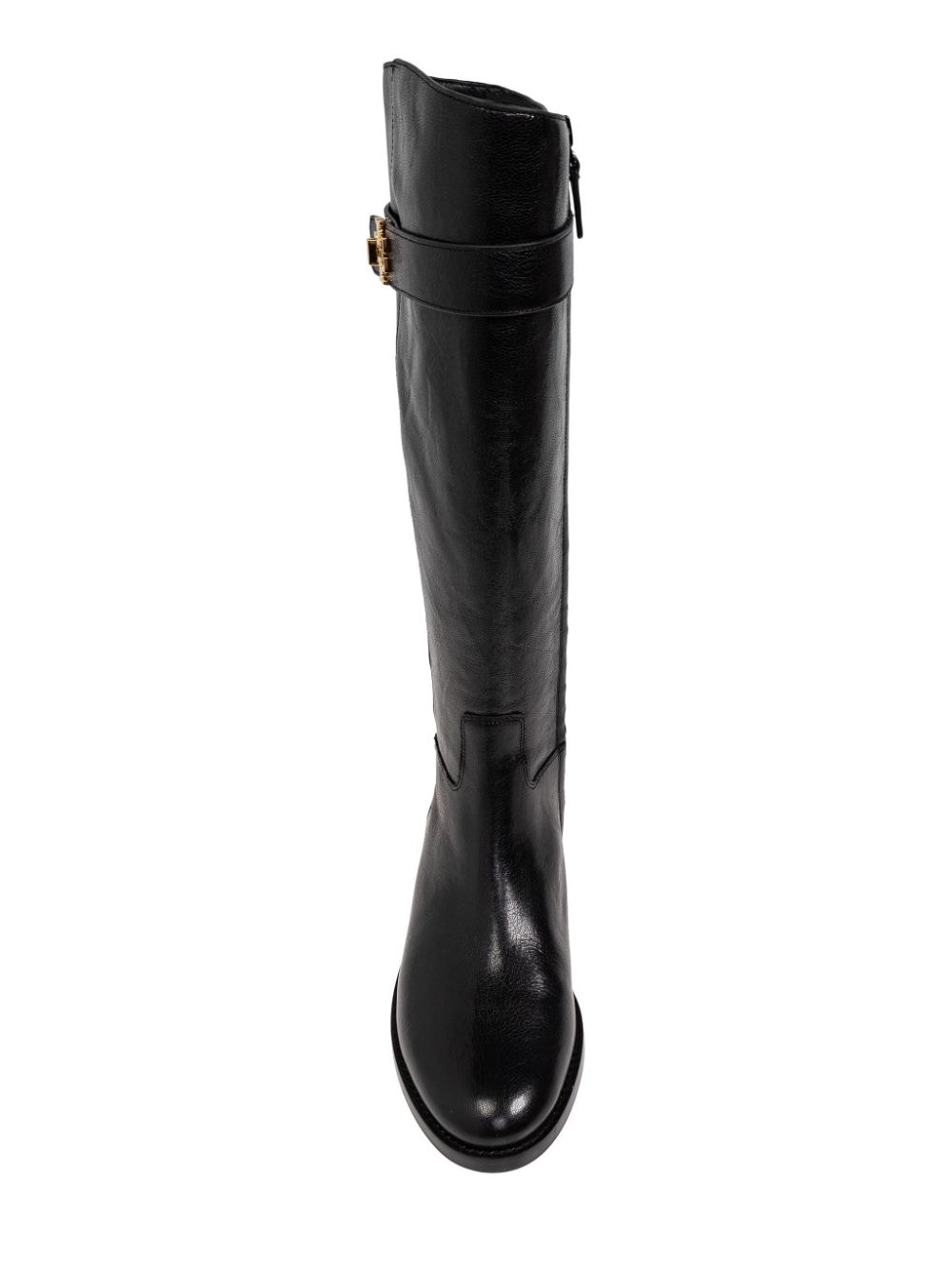 Tory Burch Black Leather Knee-High Boots with Side Zip image 5