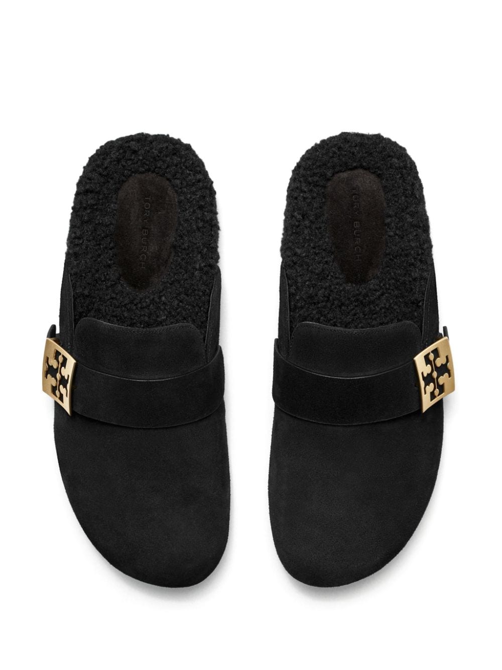 Tory Burch Black Suede Slip-On Sandals with Logo Buckle image 1