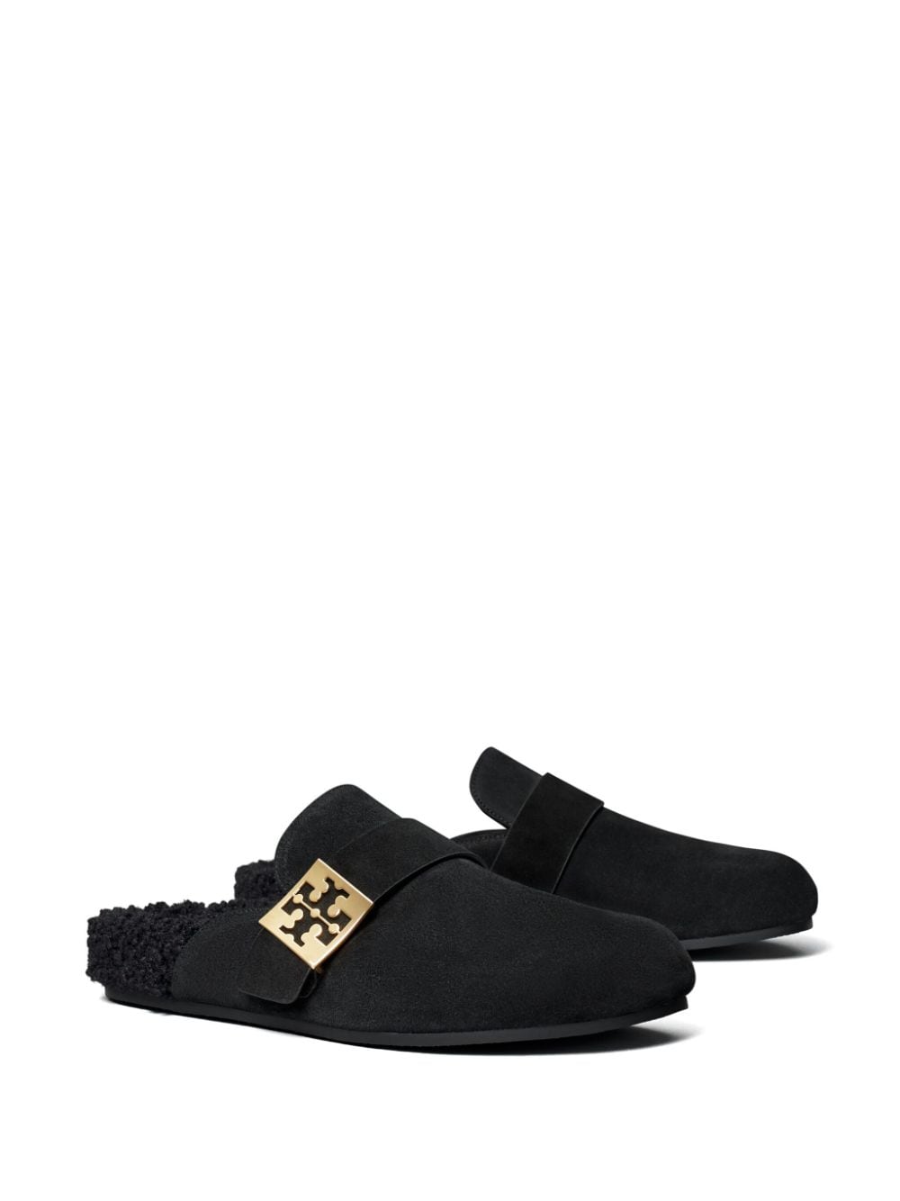 Tory Burch Black Suede Slip-On Sandals with Logo Buckle image 2