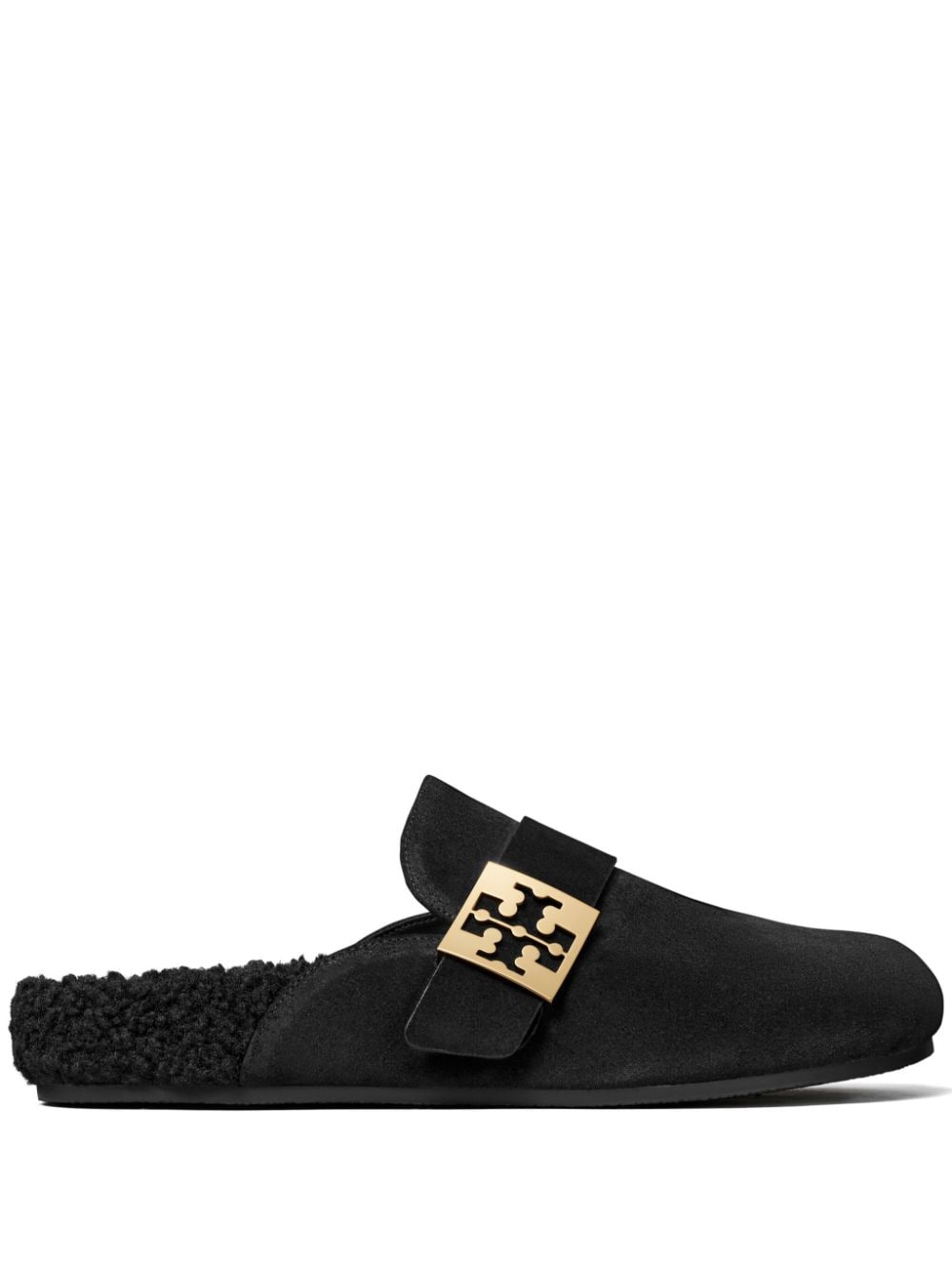 Tory Burch Black Suede Slip-On Sandals with Logo Buckle image 0