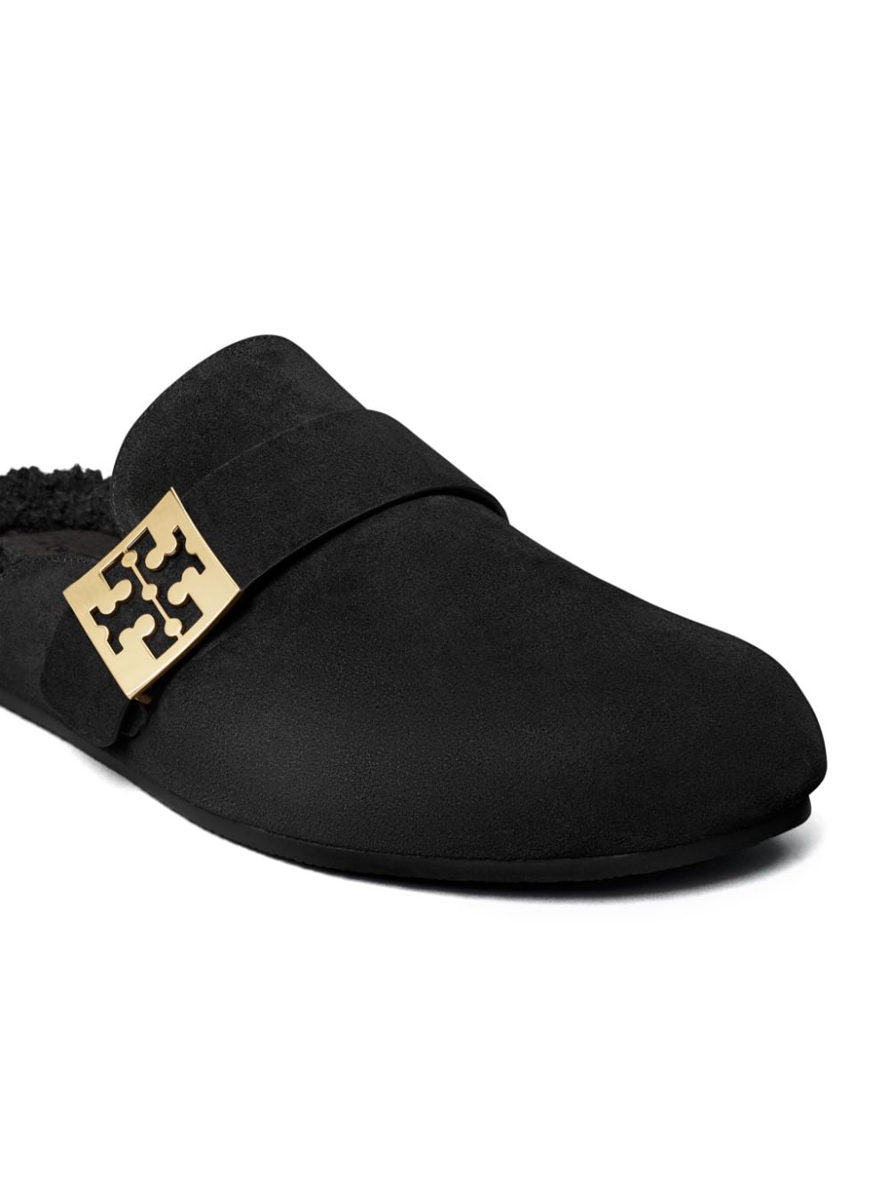 Tory Burch Black Suede Slip-On Sandals with Logo Buckle image 3