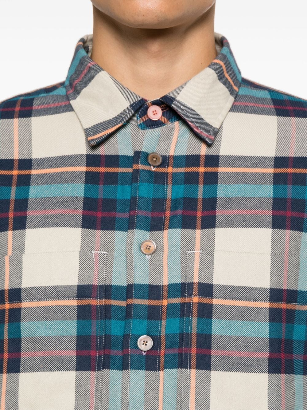 Paul Smith Men's White Cotton Flannel Check Shirt image 2