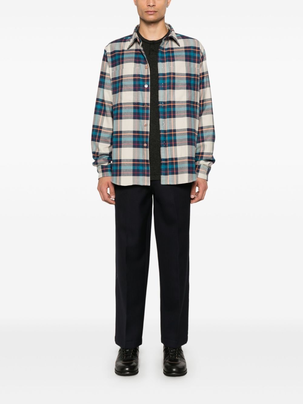 Paul Smith Men's White Cotton Flannel Check Shirt image 4