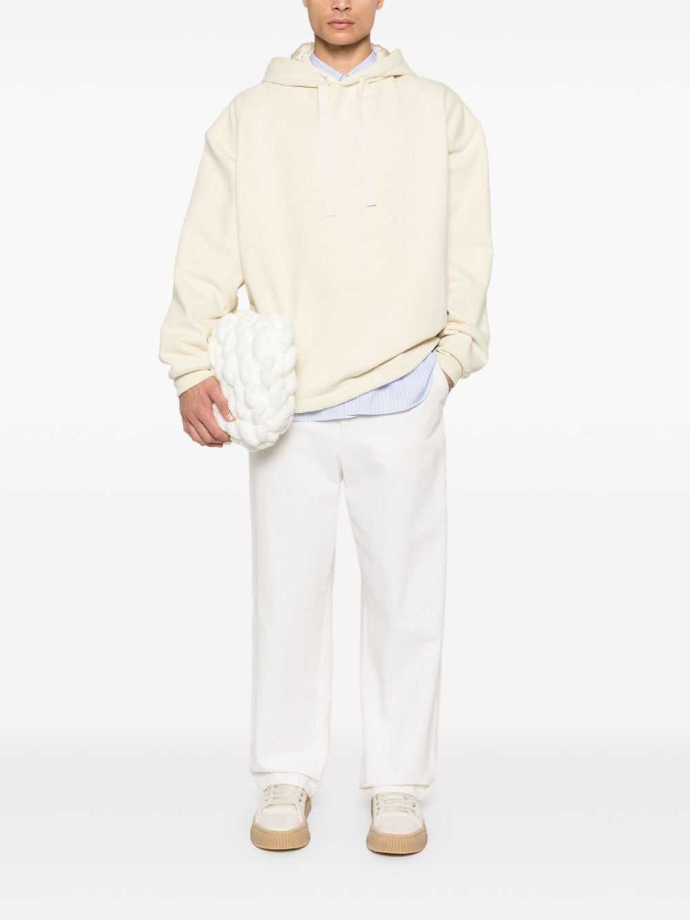 Jil Sander White Cotton Blend Drawstring Hoodie image 3