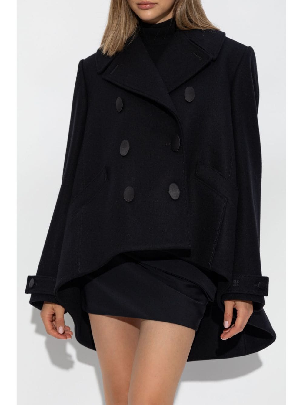 Givenchy Asymmetric Hem Double-Breasted Wool Jacket - Black image 4