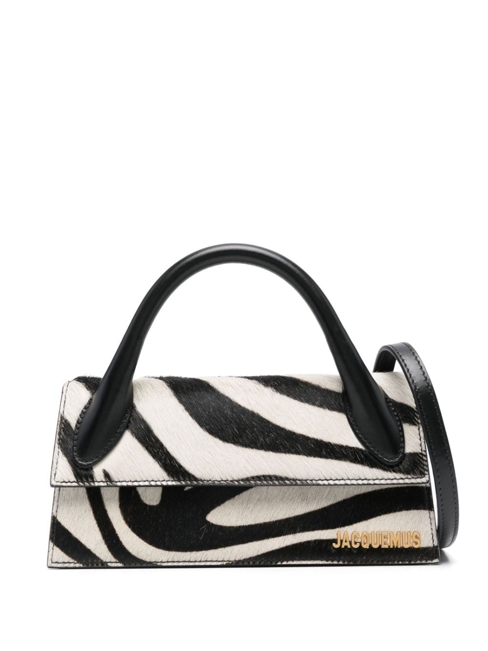 JACQUEMUS Le Chiquito Calf Leather Pony Hair Foldover Top Handle Bag - Black/White image 0