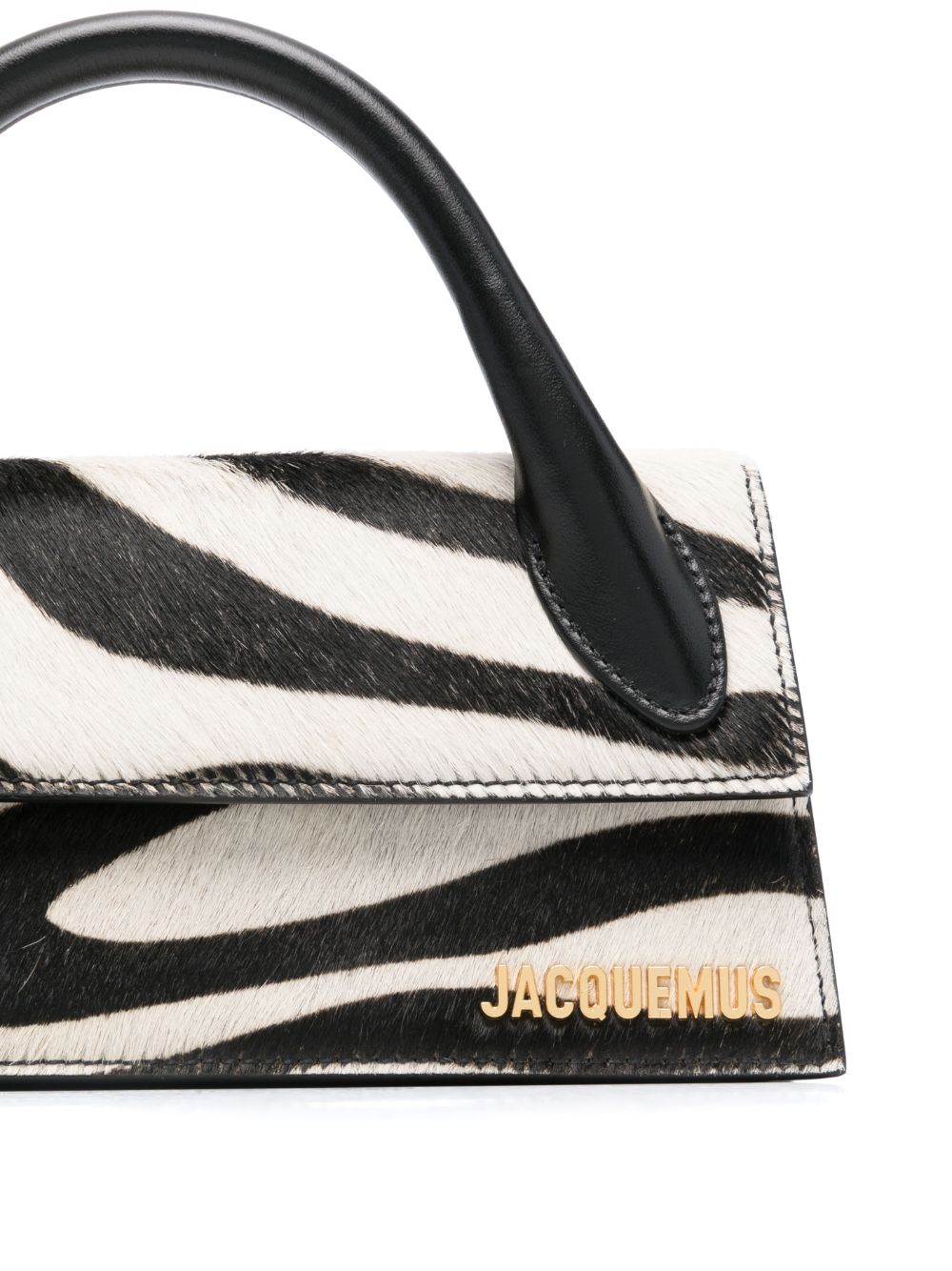 JACQUEMUS Le Chiquito Calf Leather Pony Hair Foldover Top Handle Bag - Black/White image 2