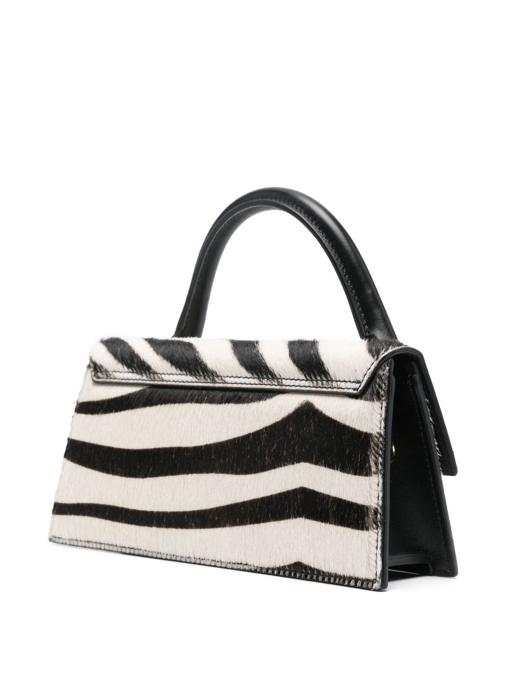 JACQUEMUS Le Chiquito Calf Leather Pony Hair Foldover Top Handle Bag - Black/White image 4