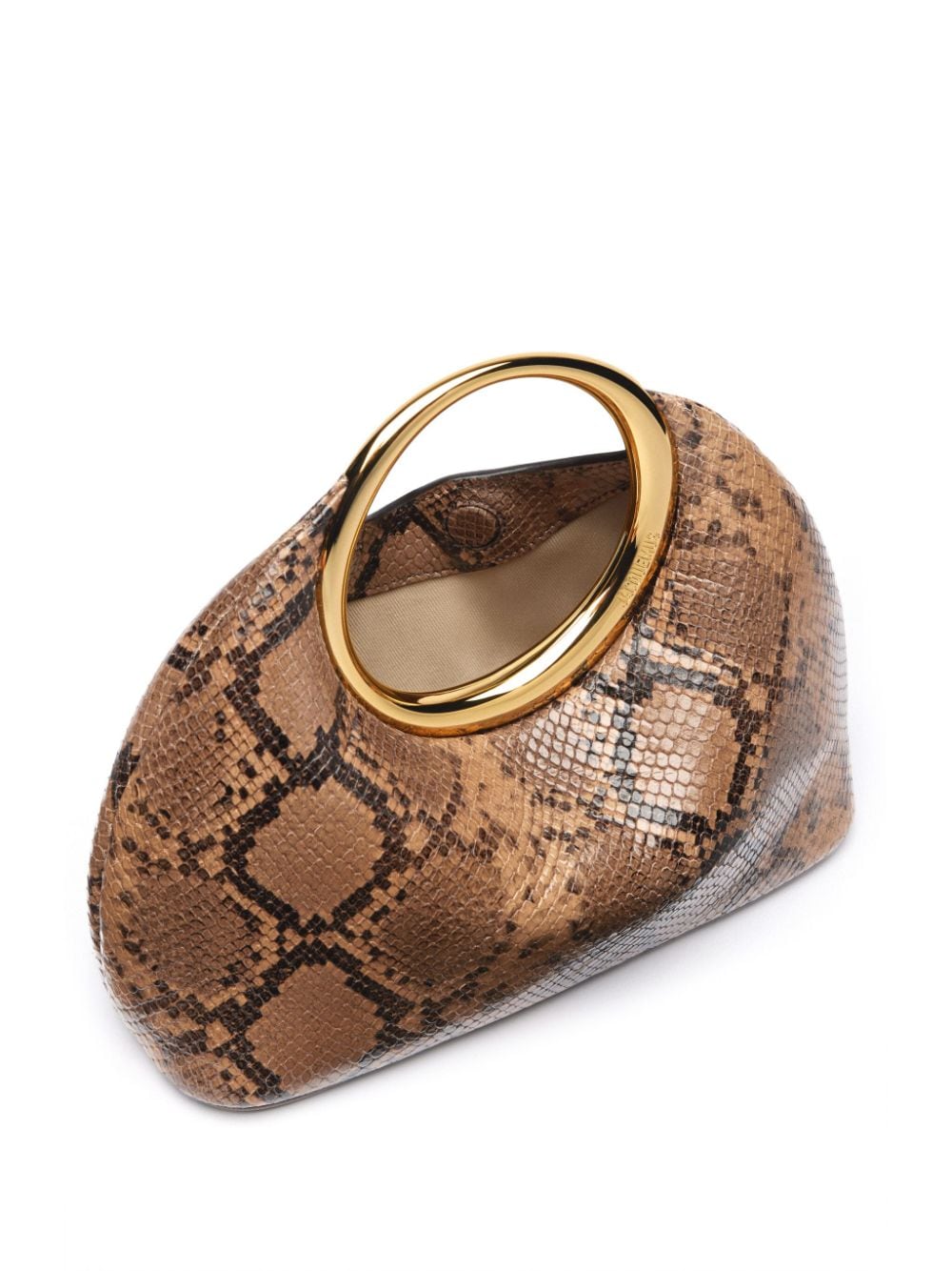 JACQUEMUS Brown Leather Snake Print Top Handle Bag image 1