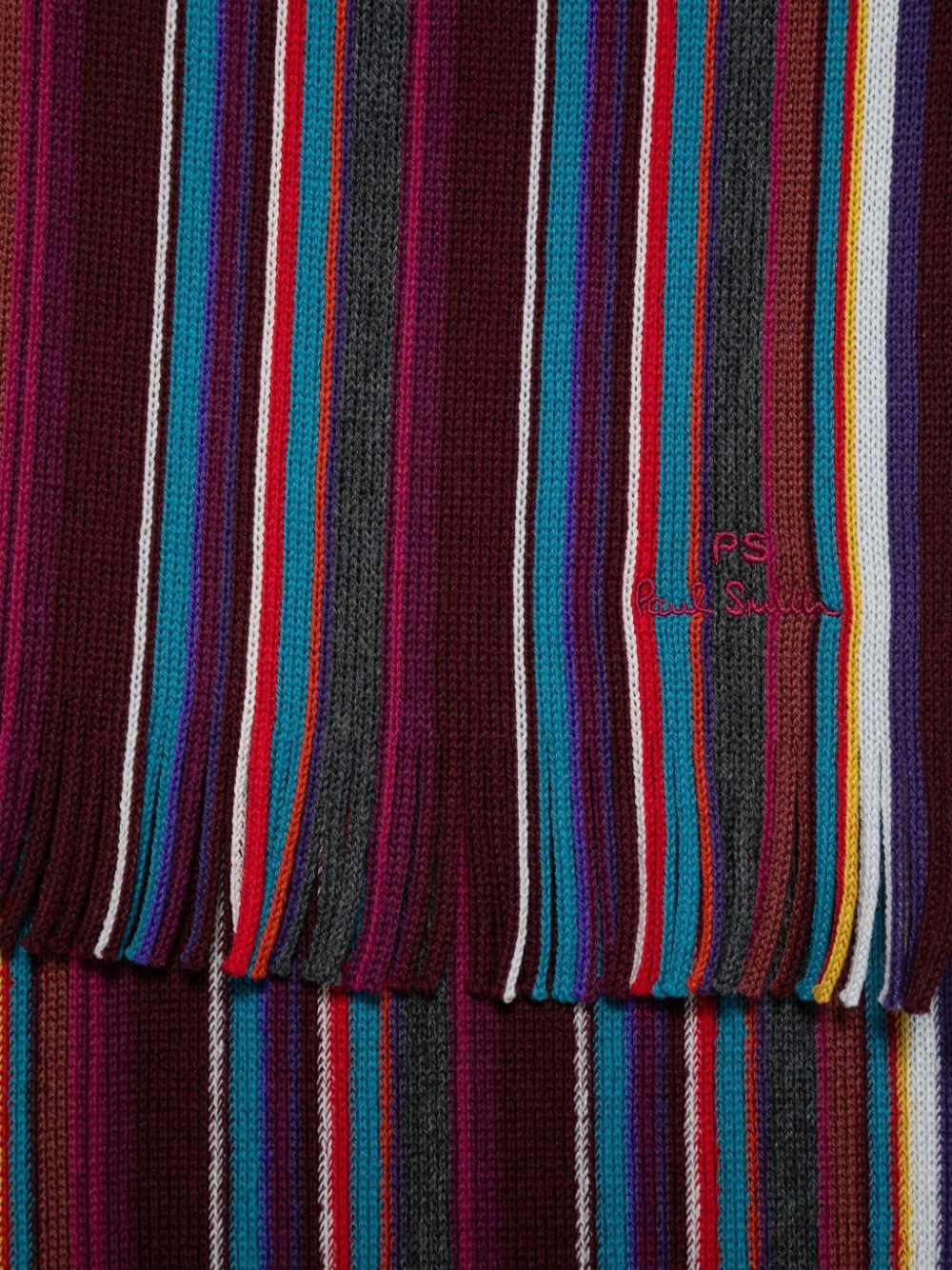 Paul Smith Red Merino Wool Striped Scarf with Embroidered Logo image 1