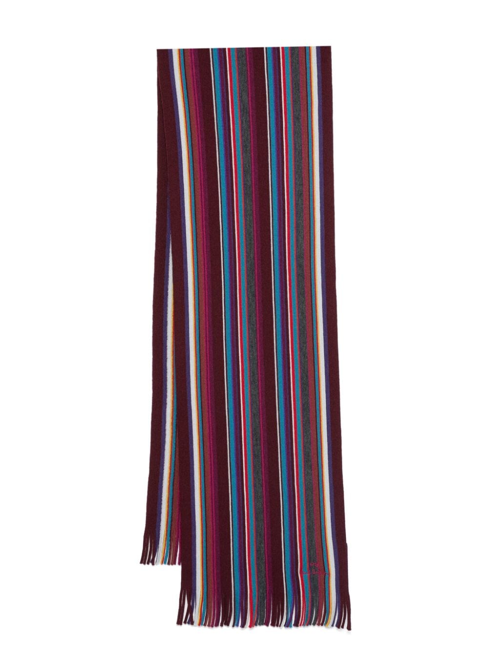 Paul Smith Red Merino Wool Striped Scarf with Embroidered Logo image 0