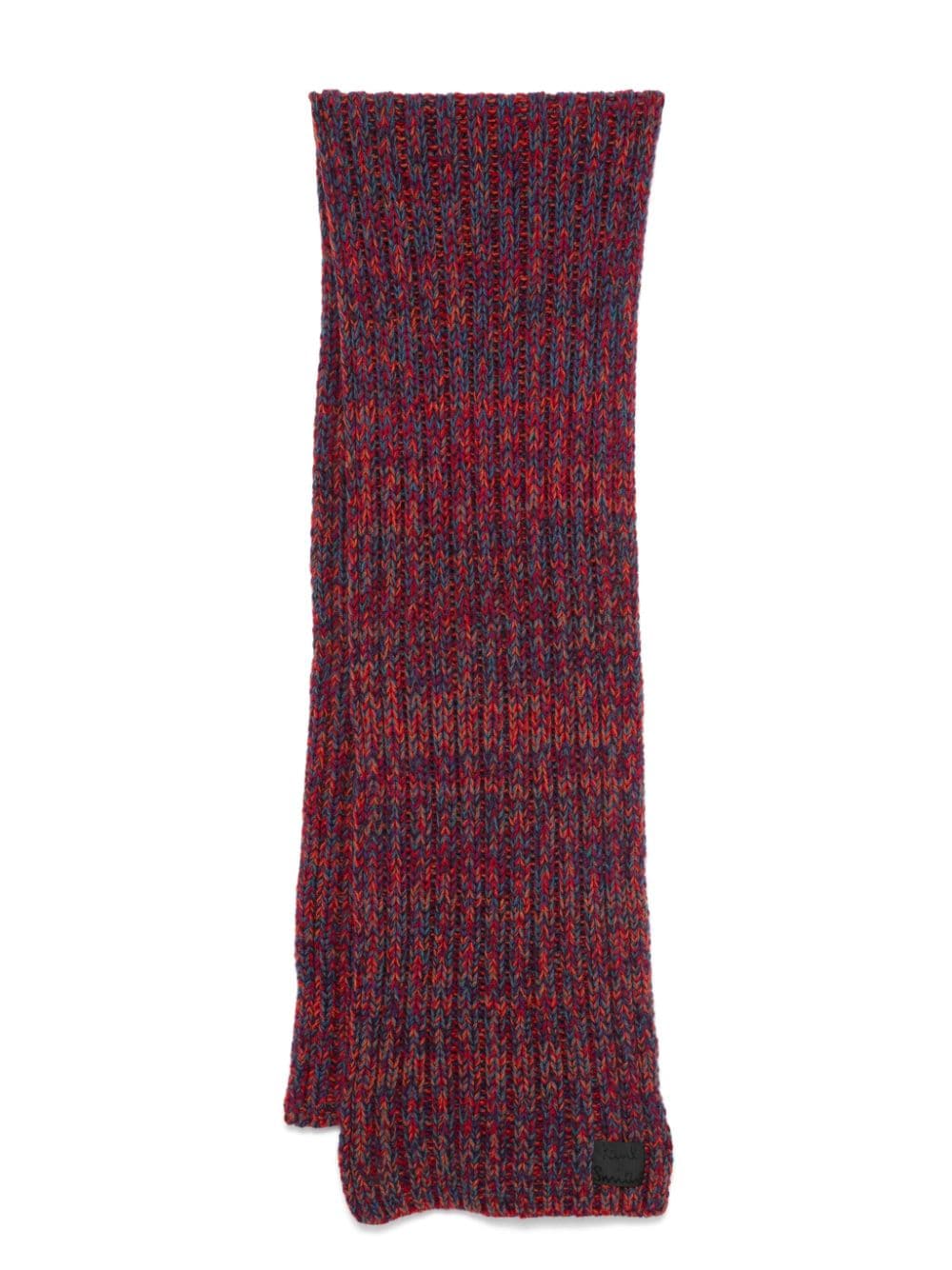 Paul Smith Red Lambswool Chunky Ribbed Scarf with Logo Patch image 0