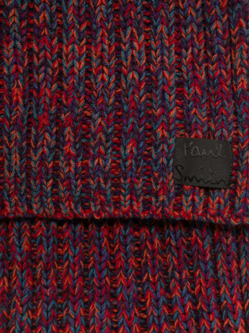 Paul Smith Red Lambswool Chunky Ribbed Scarf with Logo Patch image 1