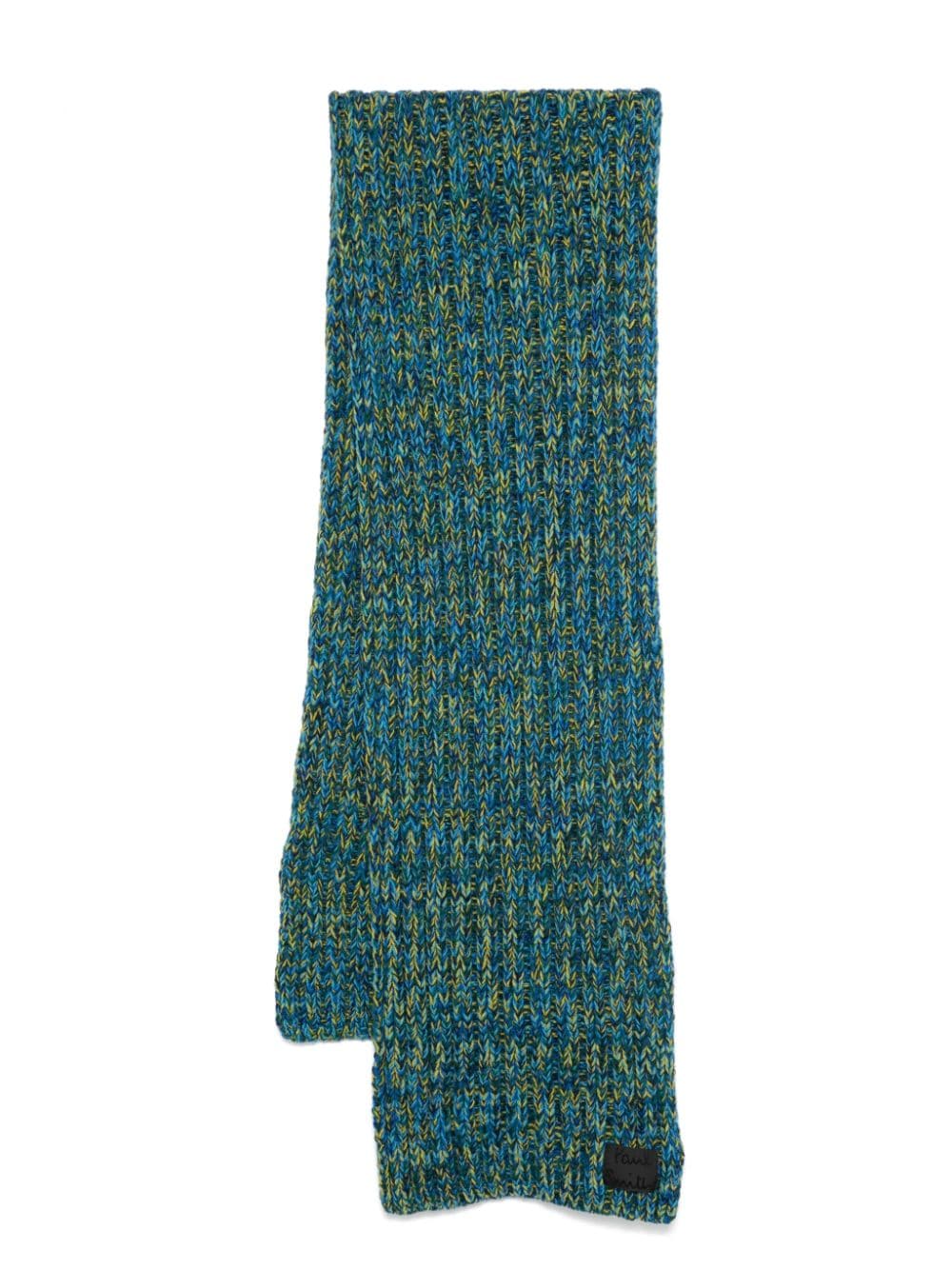 Paul Smith Blue Lambswool Chunky Ribbed Scarf with Logo Patch image 0