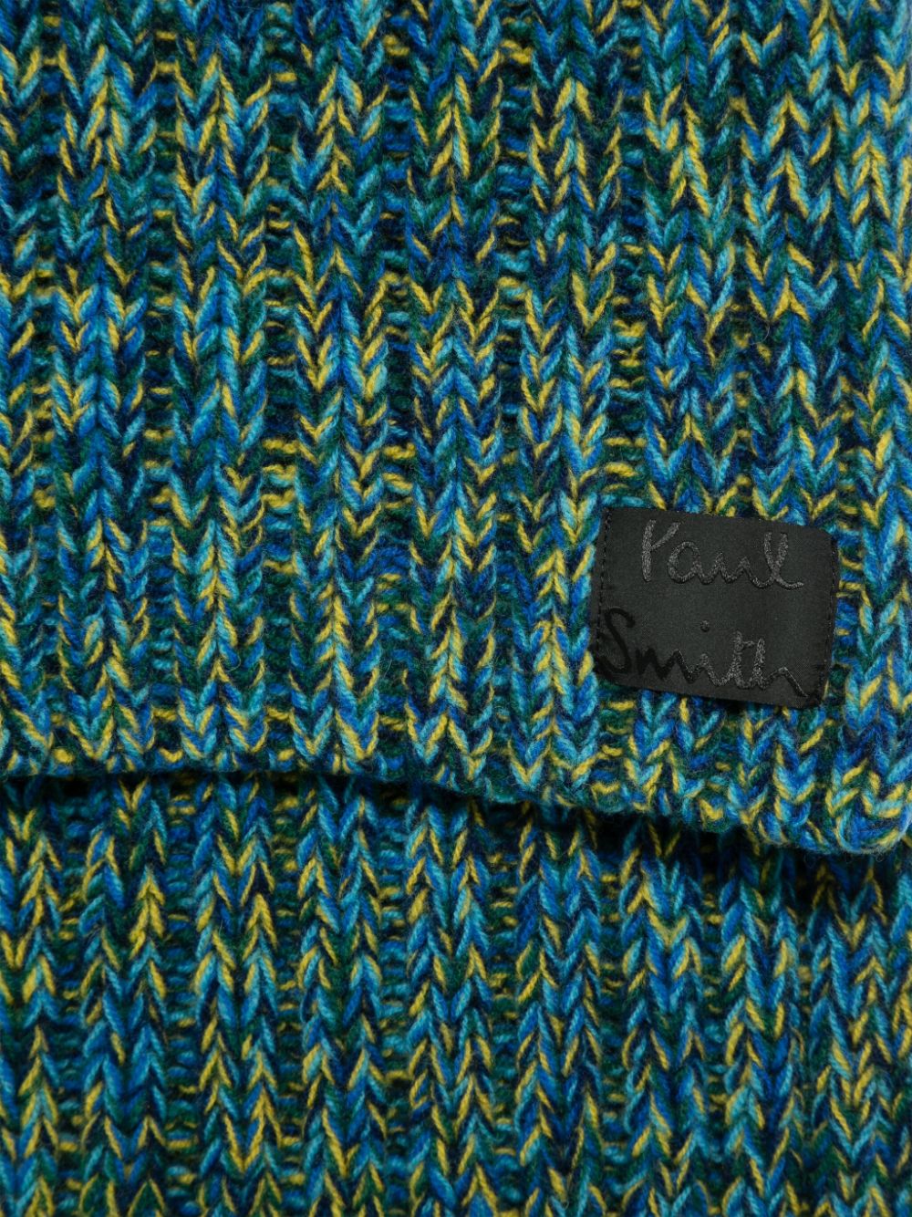 Paul Smith Blue Lambswool Chunky Ribbed Scarf with Logo Patch image 1