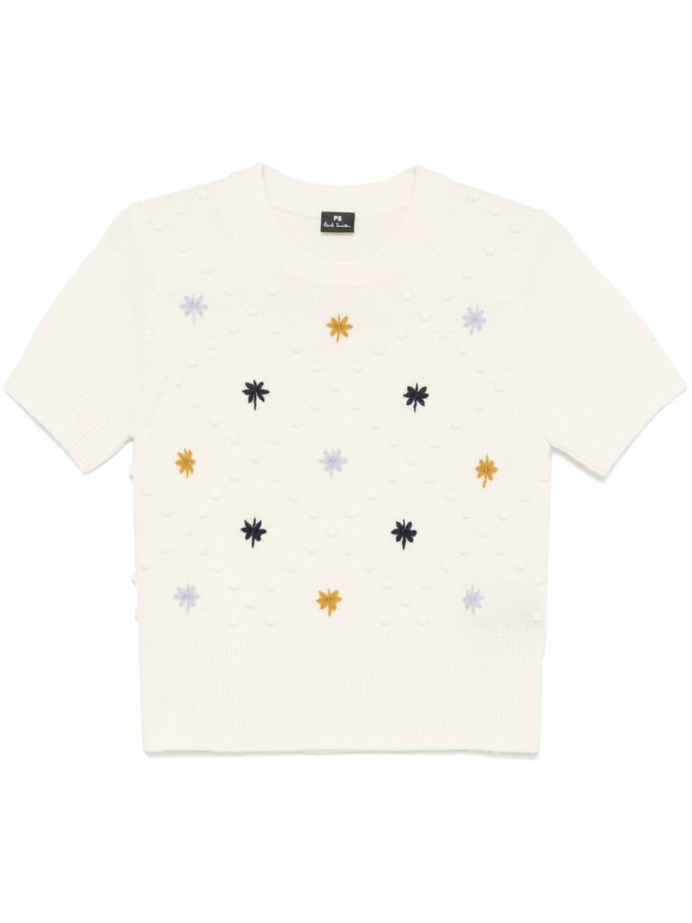 Paul Smith White Floral Embroidered Ribbed Knit Top image 0