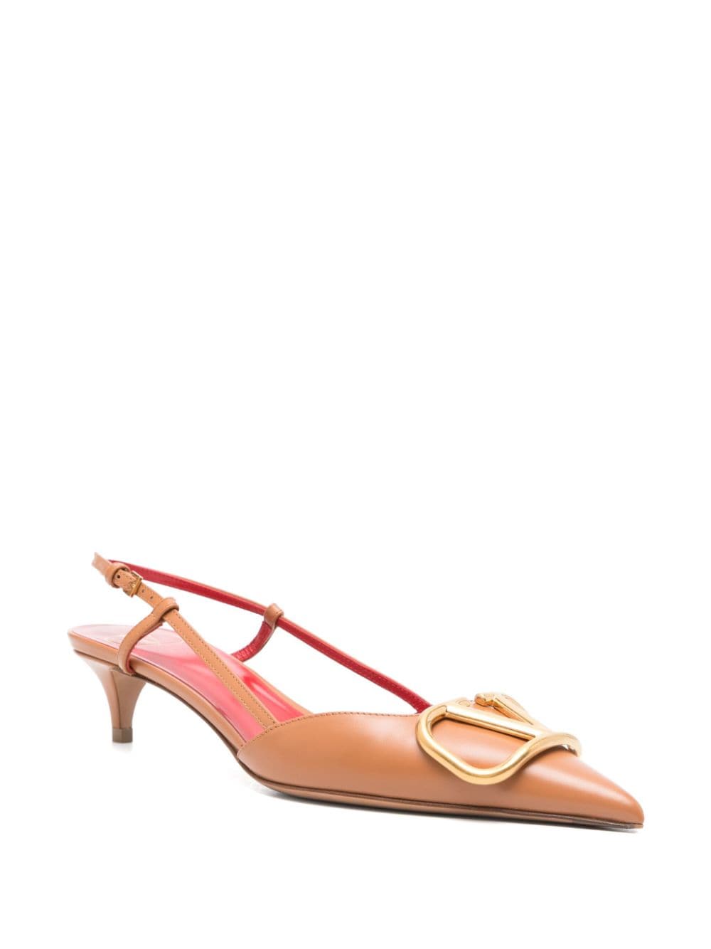 Valentino Garavani Brown Leather Slingback Kitten Heels image 2