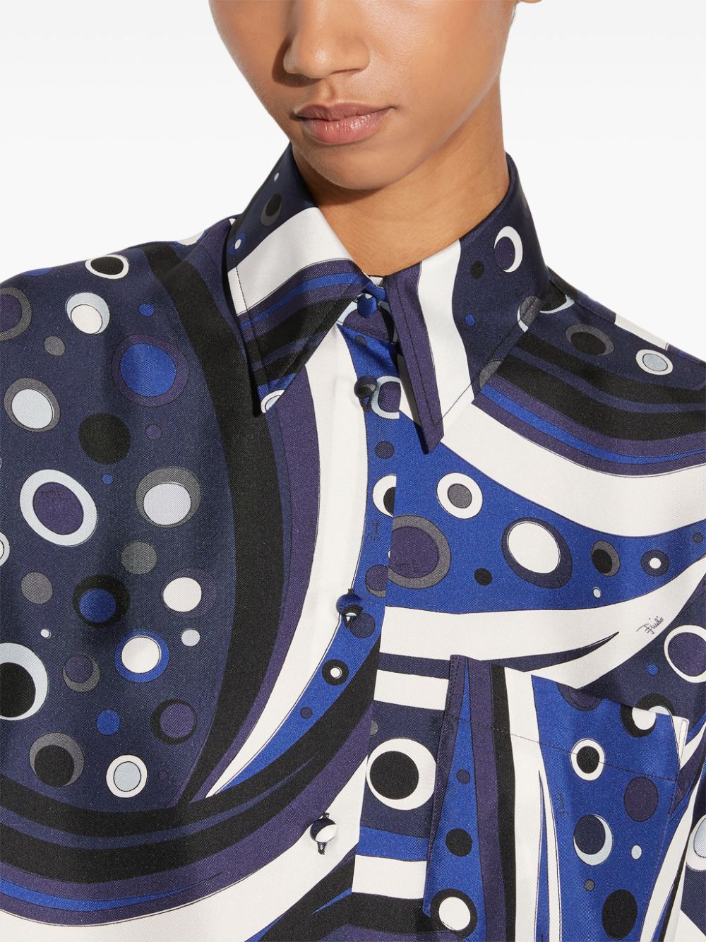 Pucci-Inspired Blue Silk Shirt with Swirl Print image 2