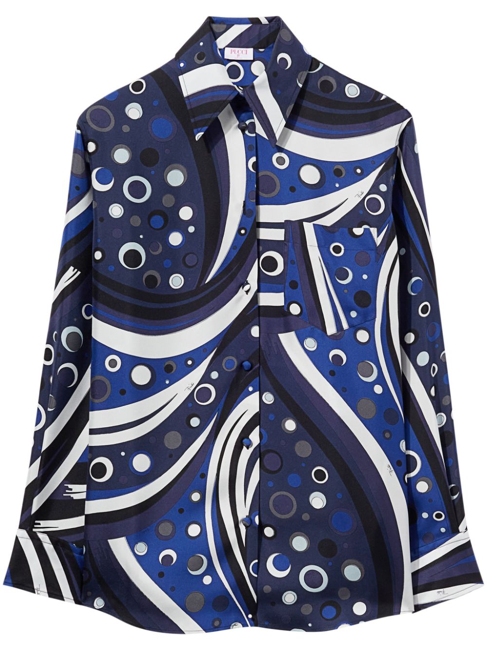 Pucci-Inspired Blue Silk Shirt with Swirl Print image 0