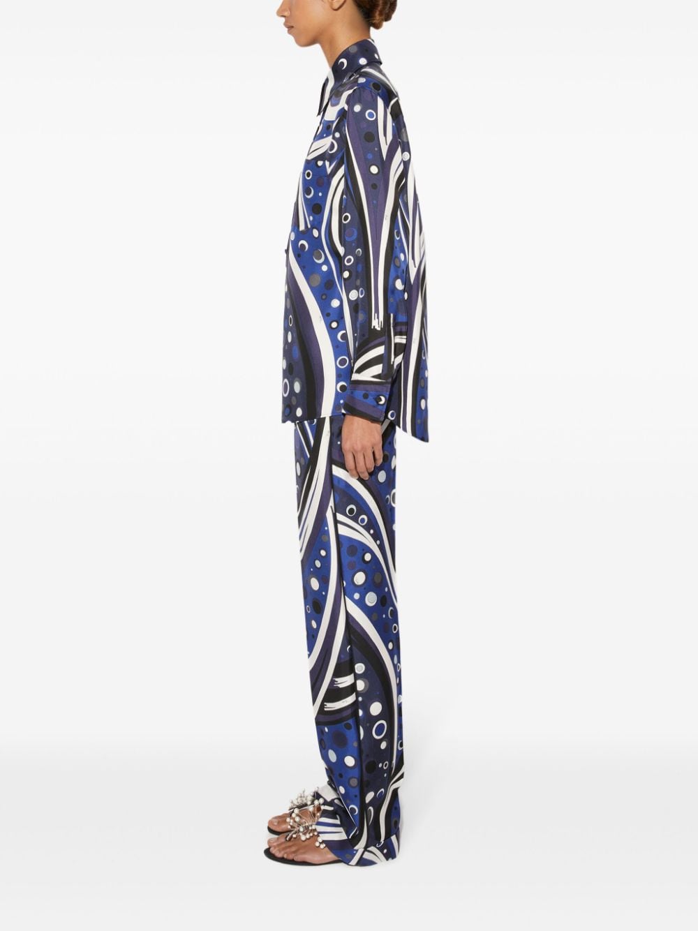 Pucci-Inspired Blue Silk Shirt with Swirl Print image 3