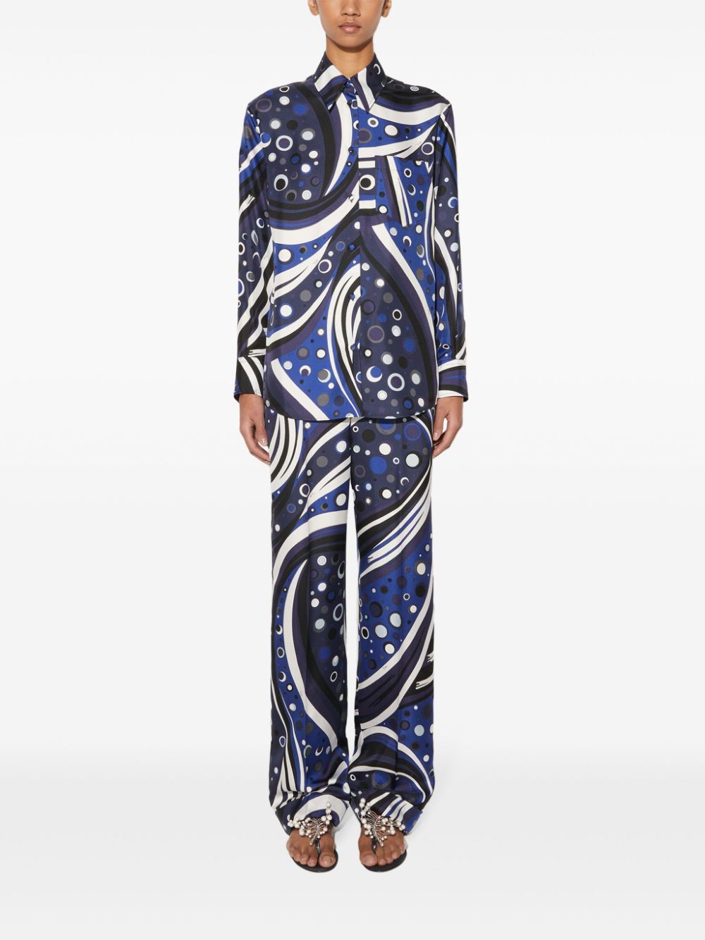 Pucci-Inspired Blue Silk Shirt with Swirl Print image 4