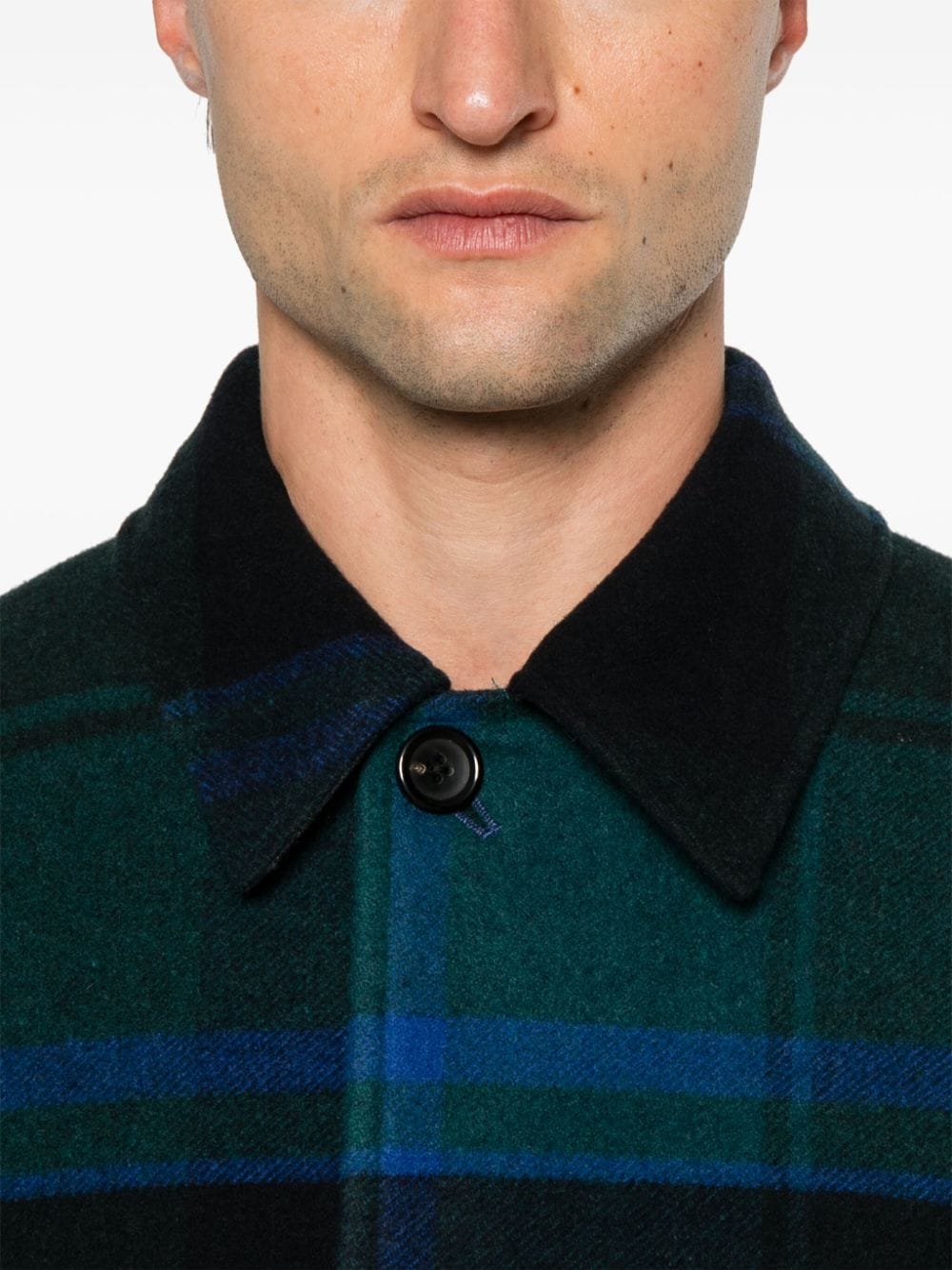 Paul Smith Green Wool Blend Check Coat image 2