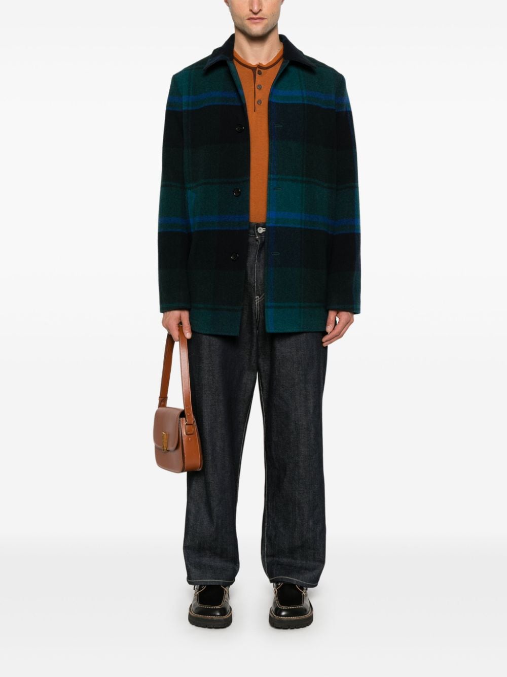 Paul Smith Green Wool Blend Check Coat image 3