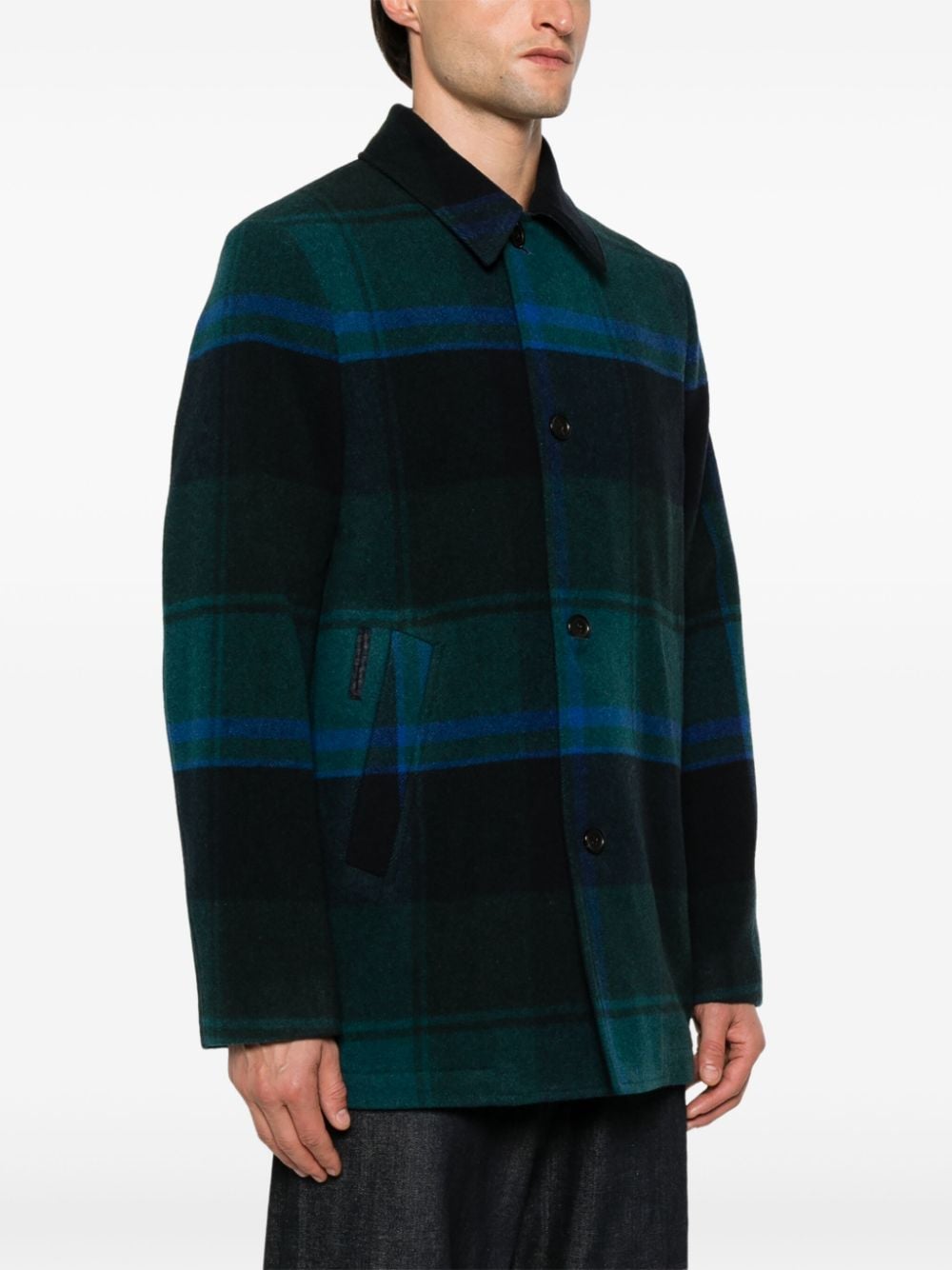 Paul Smith Green Wool Blend Check Coat image 4