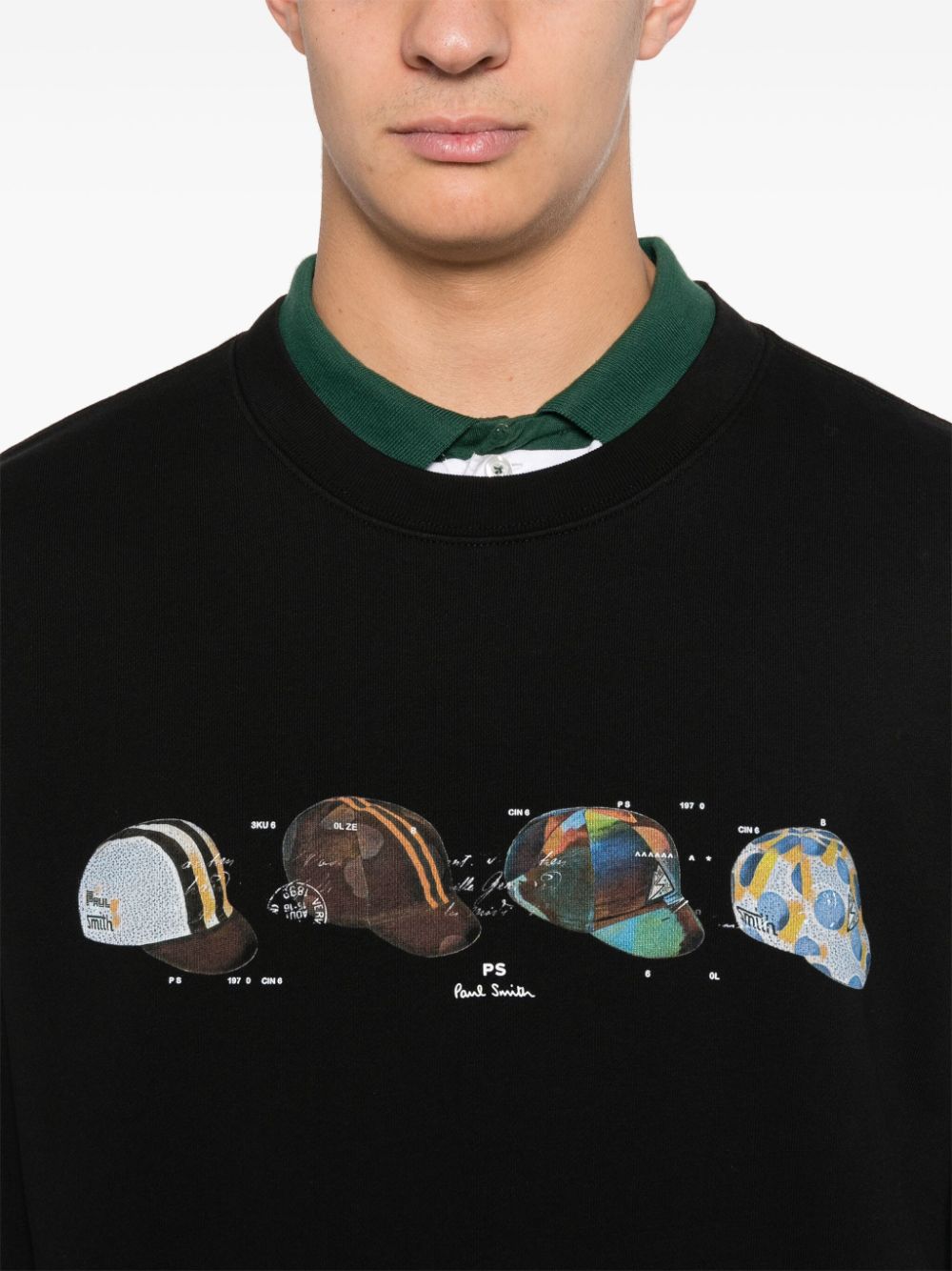 Paul Smith Black Organic Cotton Cycling Caps Print Crewneck Sweater image 1