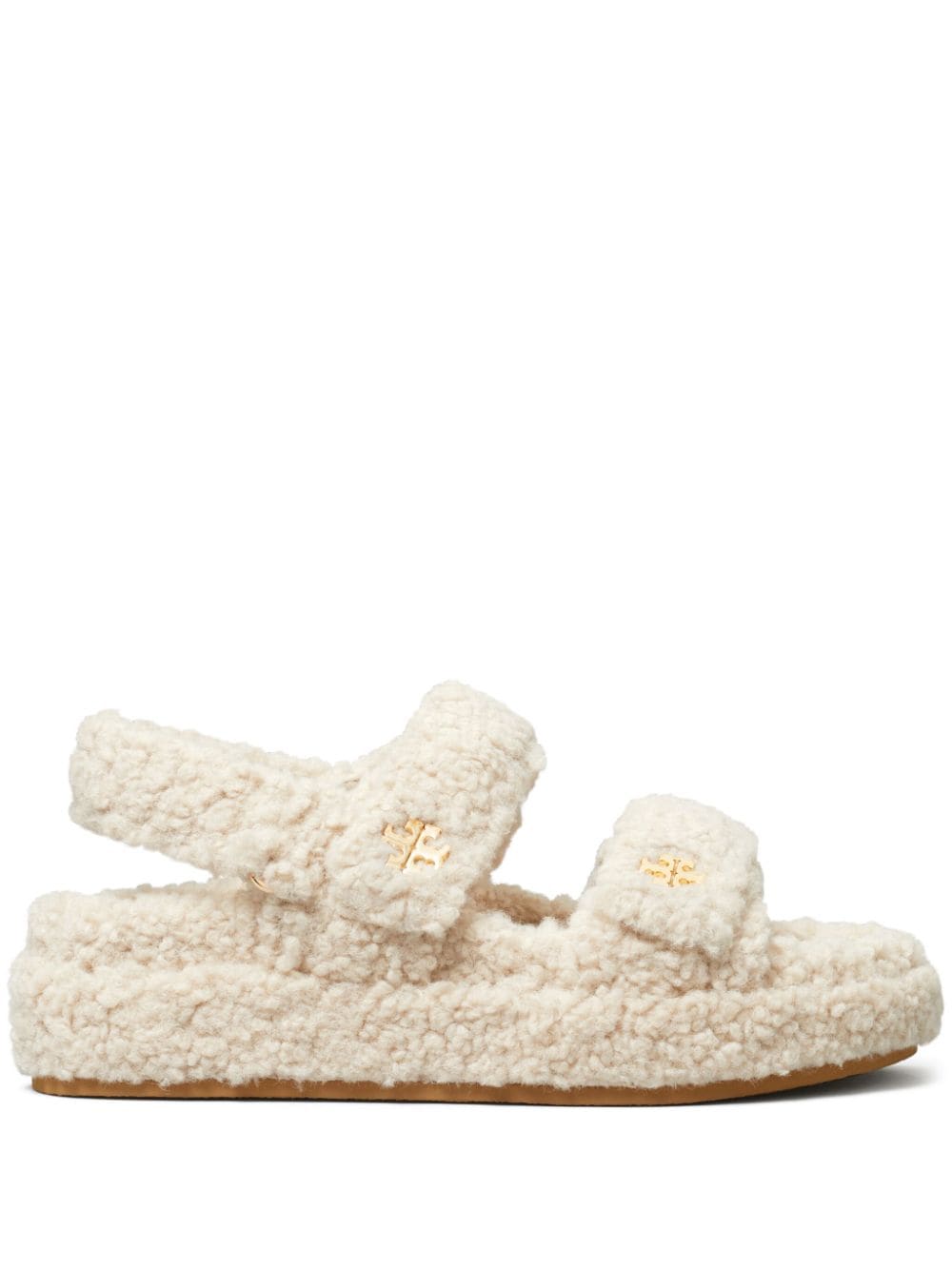 Tory Burch White Faux Shearling Double T Platform Sandals image 0