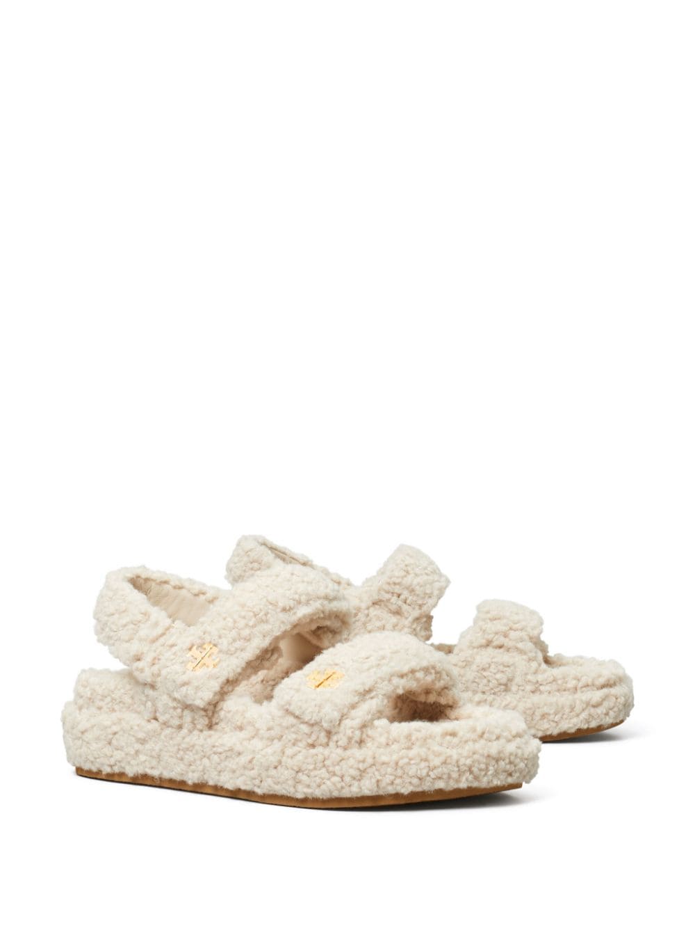 Tory Burch White Faux Shearling Double T Platform Sandals image 3