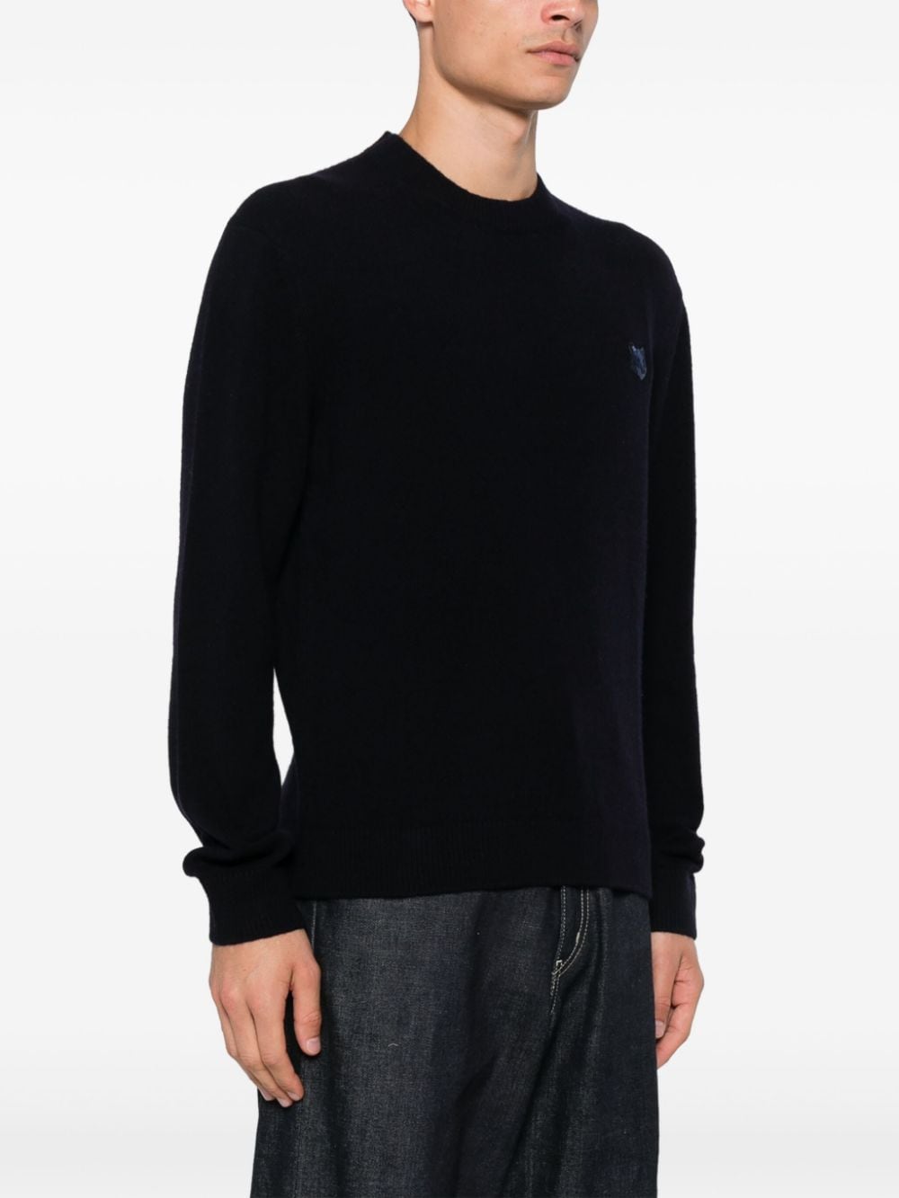 MAISON KITSUNÉ Fox Head Patch Wool Sweater - Blue image 1