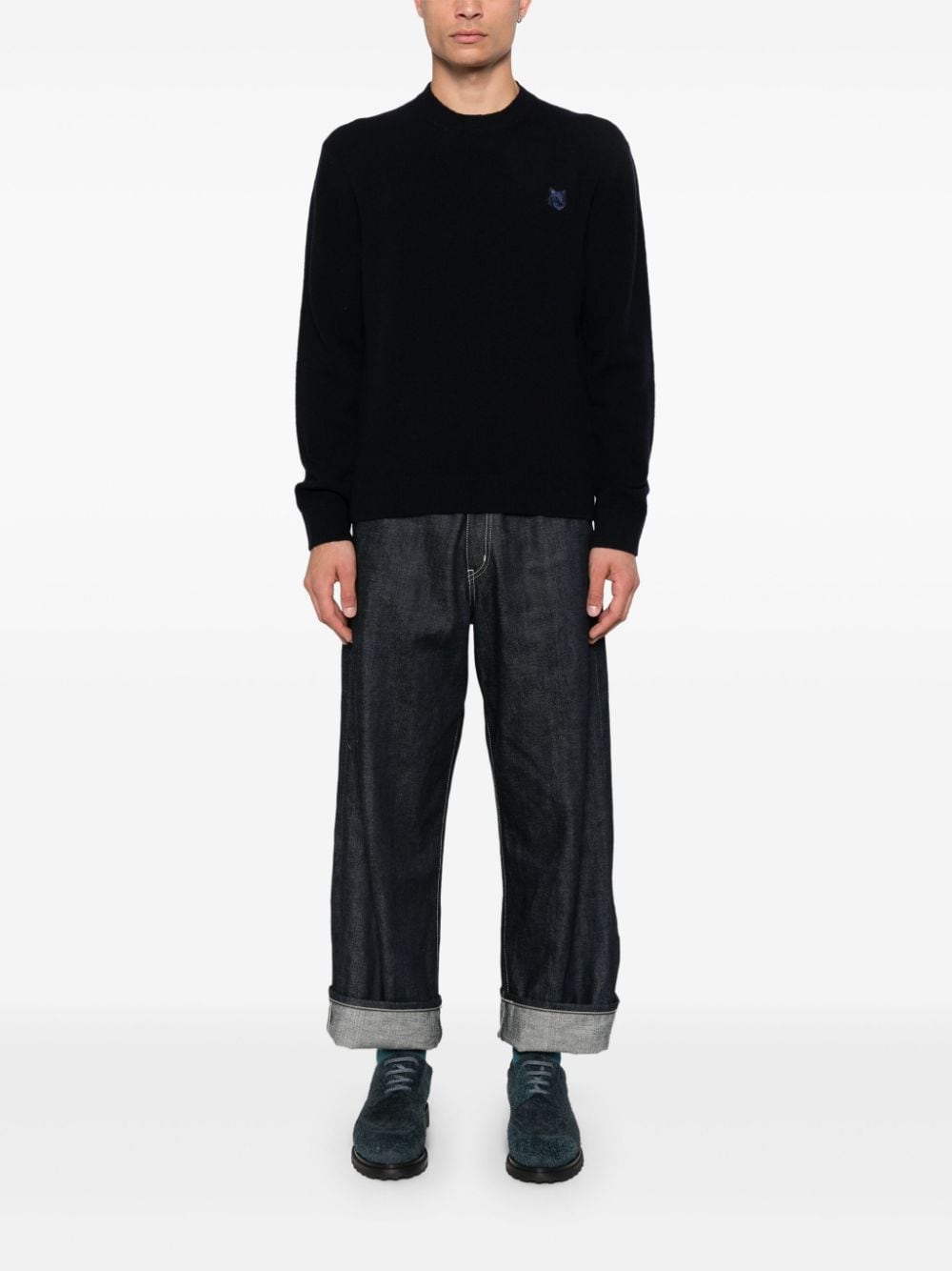 MAISON KITSUNÉ Fox Head Patch Wool Sweater - Blue image 4