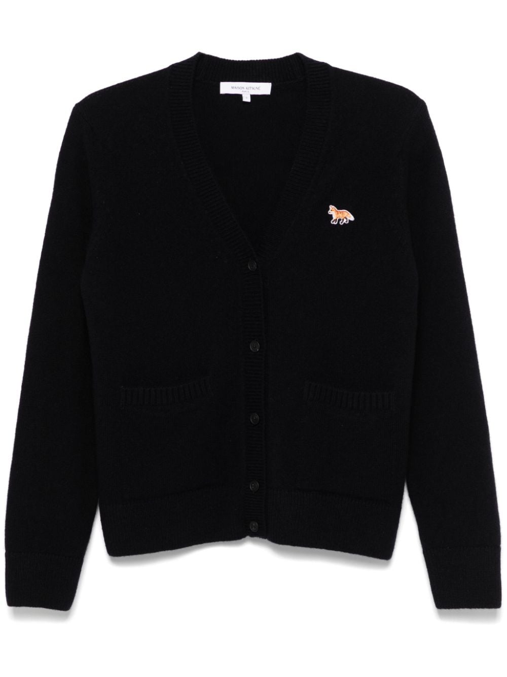 MAISON KITSUNÉ Men's Navy Blue Wool V-Neck Sweater with Fox Patch image 0